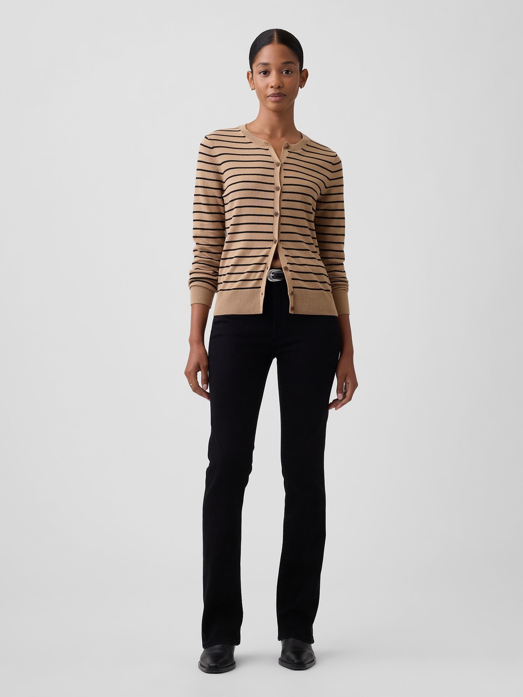 Brown Stripe Crew Neck Cardigan - Image 3 of 5
