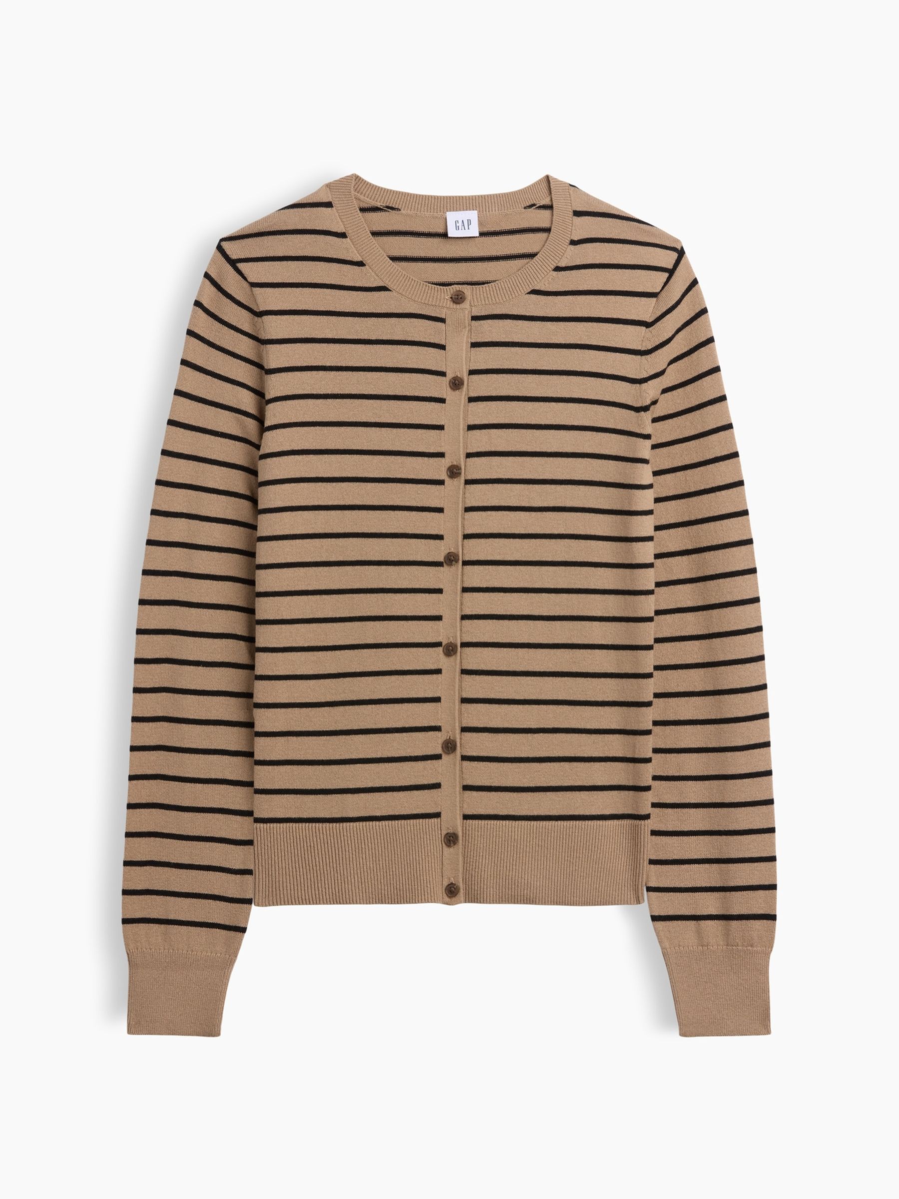 Brown Stripe Crew Neck Cardigan - Image 4 of 5