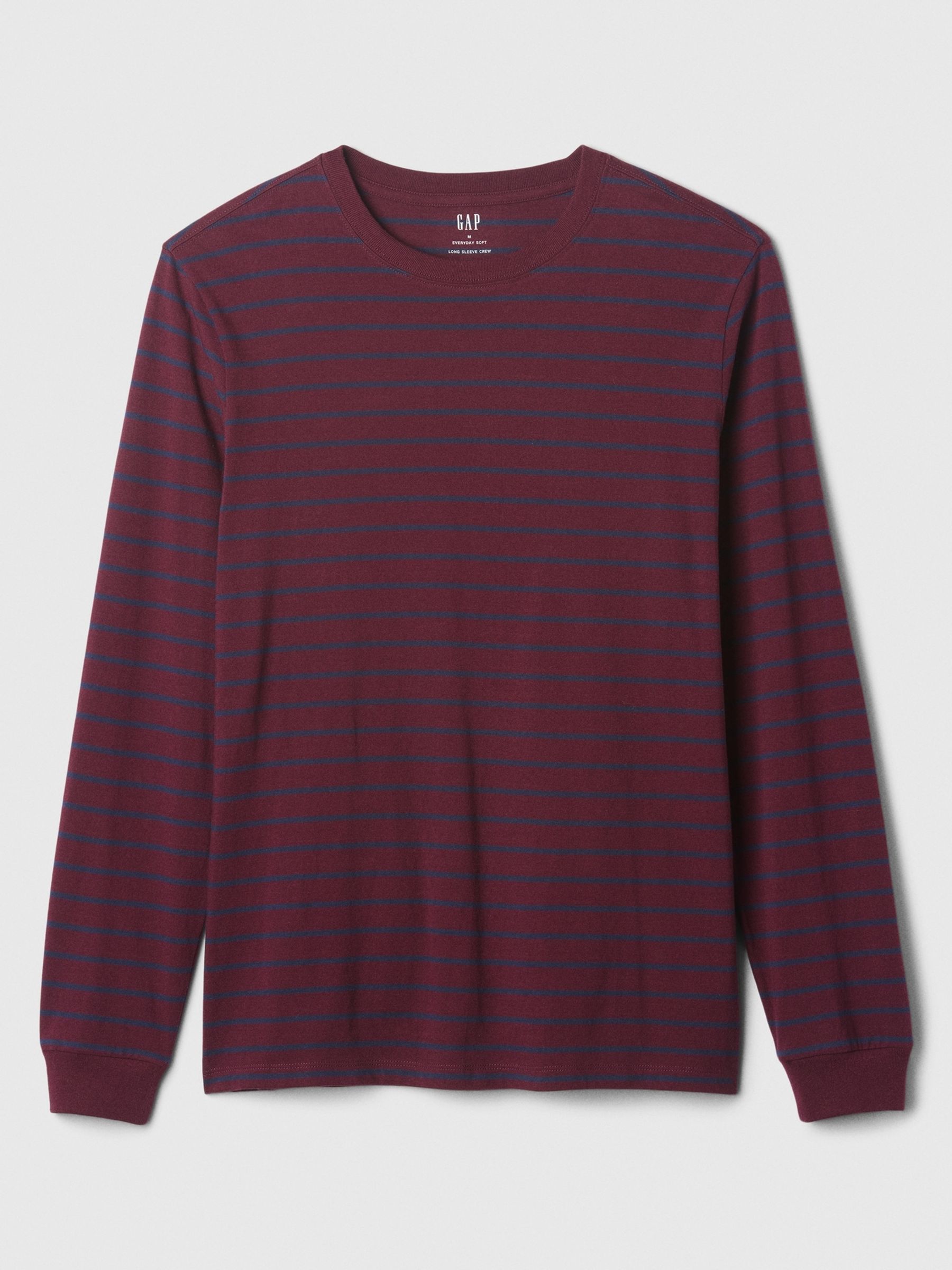 Burgundy Red Stripe Everyday 100% Cotton Stripe Crew Neck Long Sleeve T-Shirt - Image 4 of 4