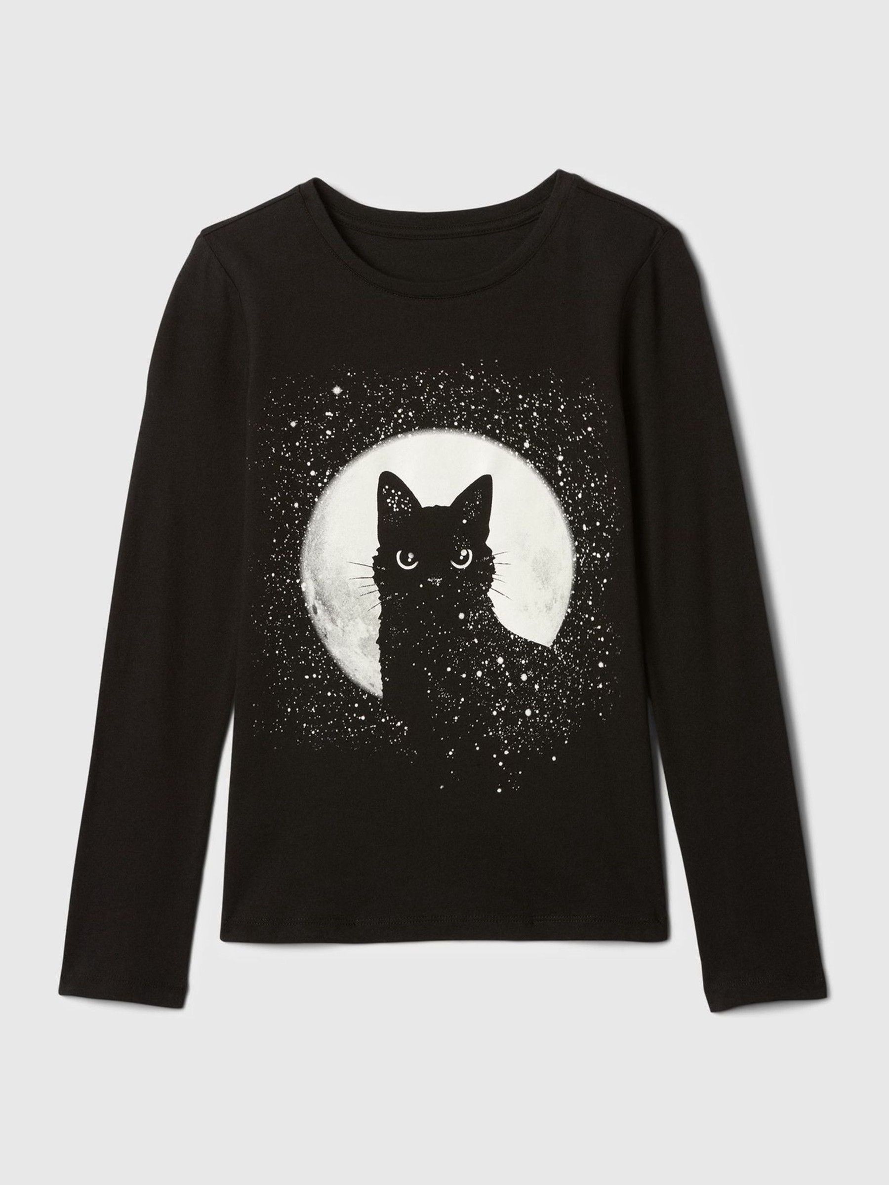 Black Glow In The Dark Halloween Graphic Long Sleeve T-Shirt - Image 1 of 6