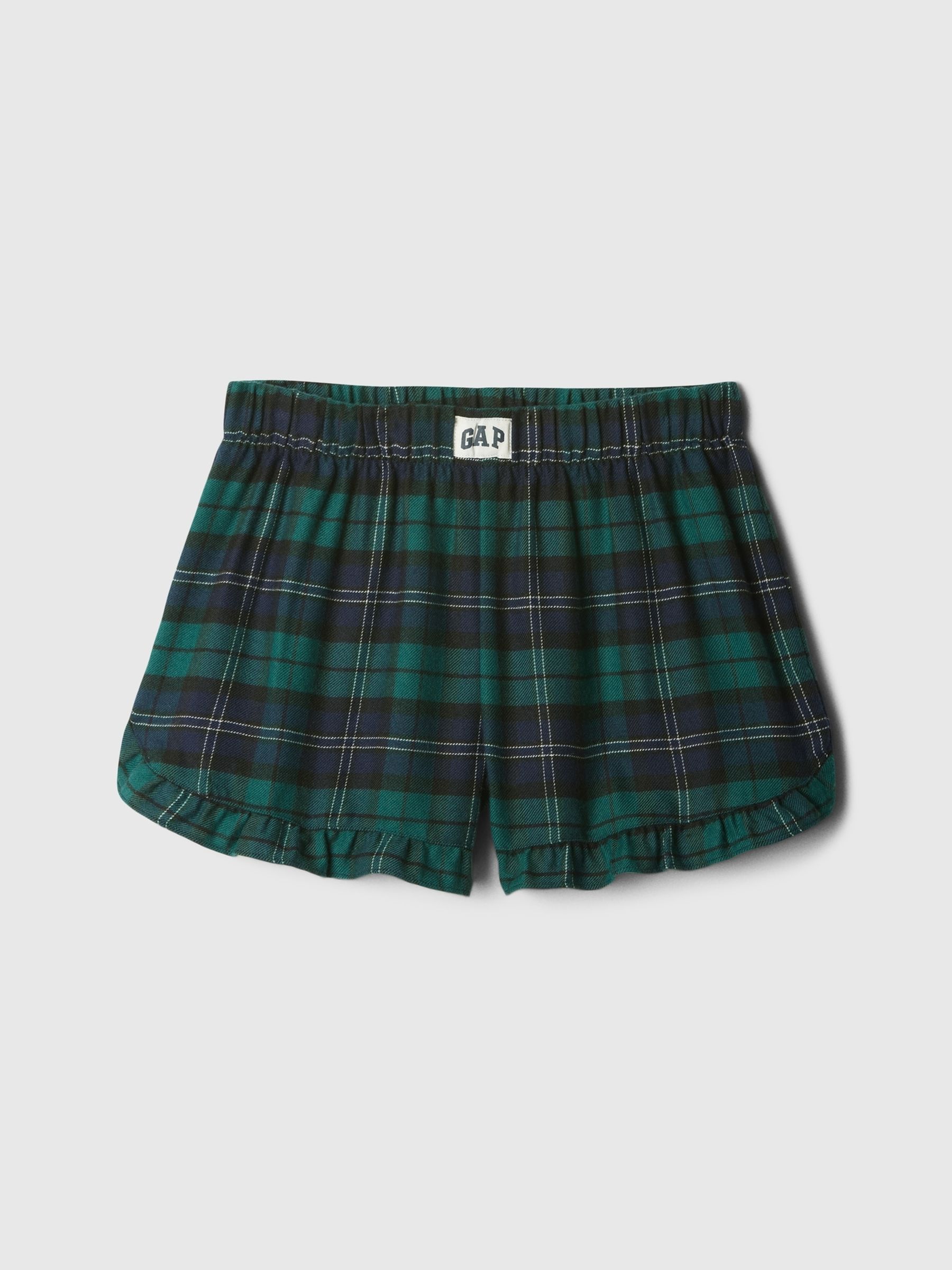 Green Matching Family Kids Christmas Logo Frill Hem Flannel Pyjama Shorts (4-13yrs) - Image 1 of 3
