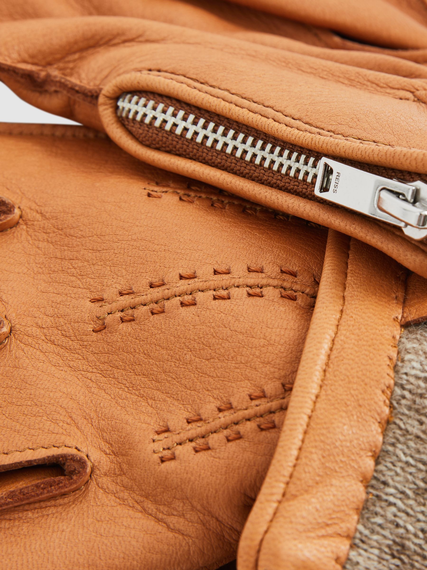 Leather Zip-Side Gloves in Tan - Image 3 of 3