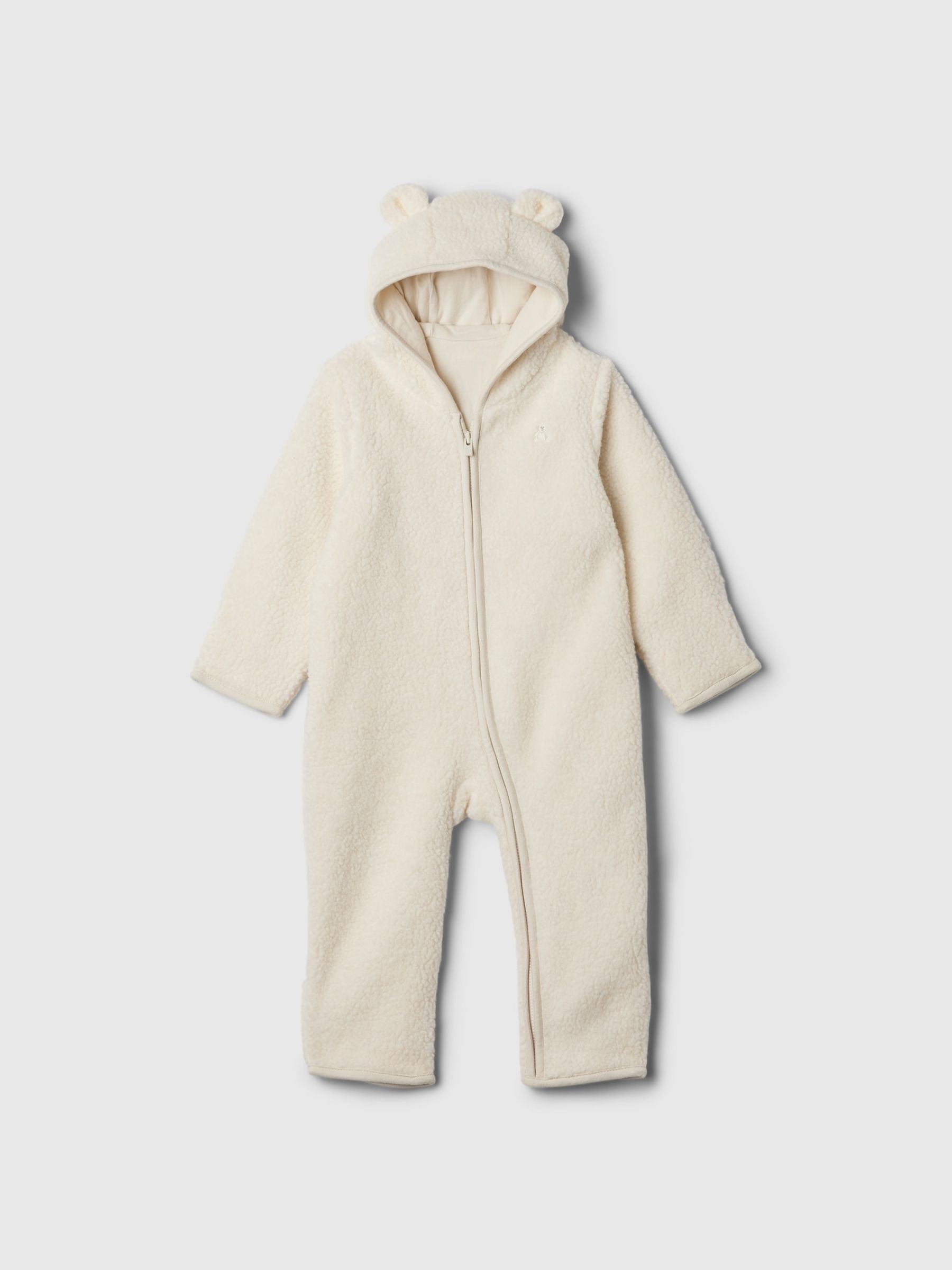 White Sherpa Bear Hooded Footless Pramsuit (Newborn-24mths) - Image 1 of 2