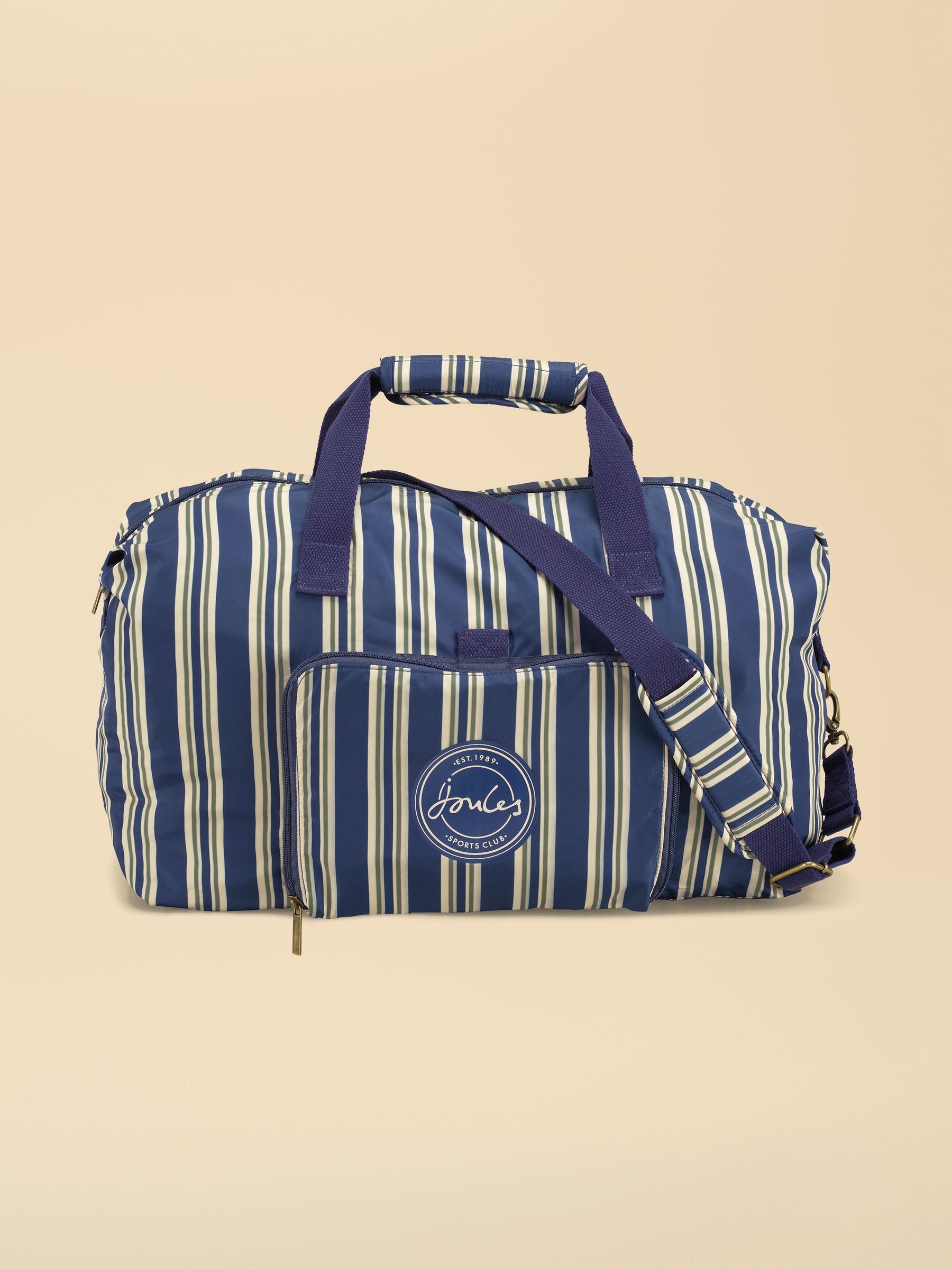 Navy Blue Stripe Joules Sport Stripe Packaway Duffle Bag Joules