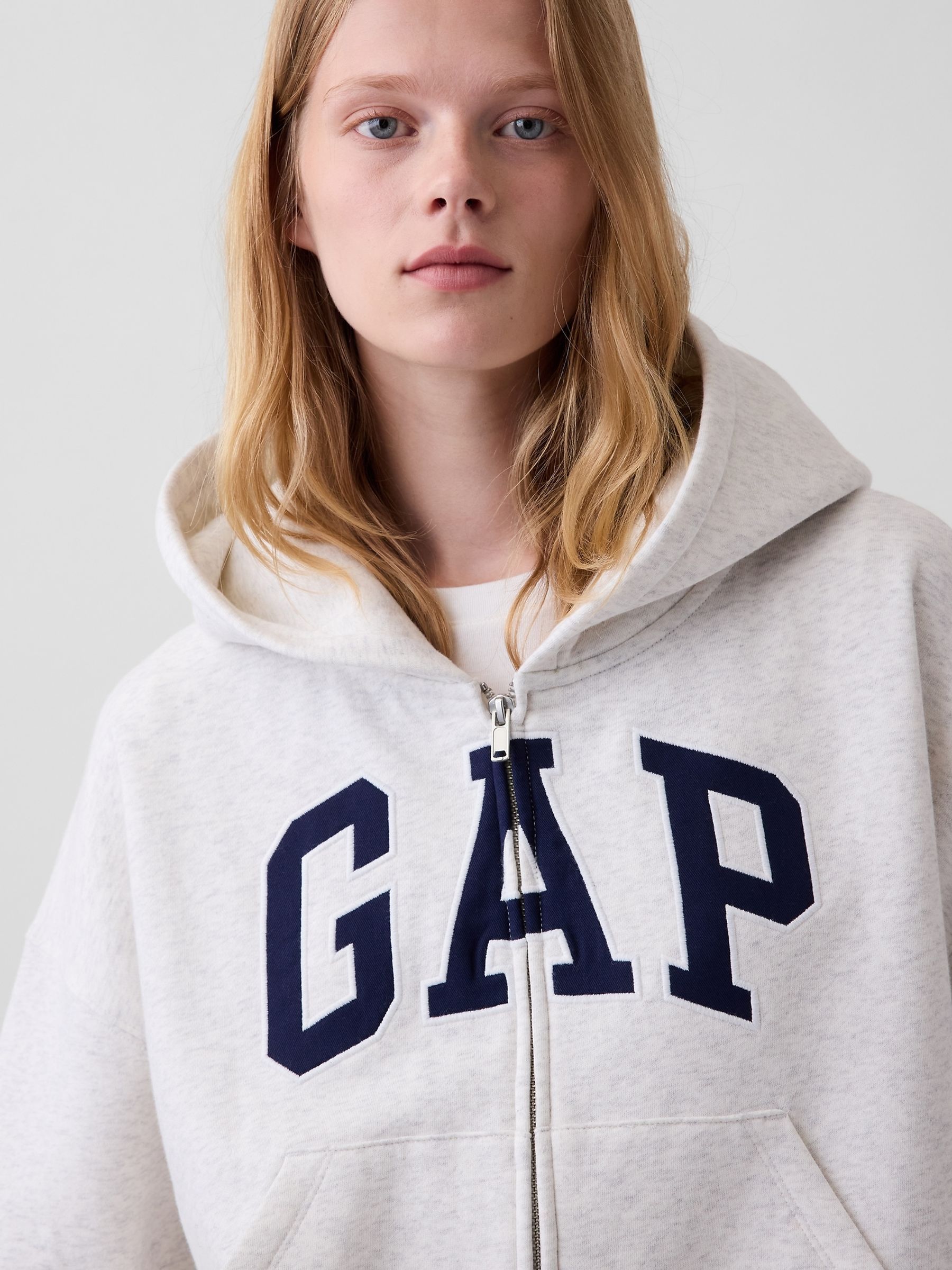 Grey Vintage Soft Oversized Logo Zip-Up Hoodie - Image 4 of 4