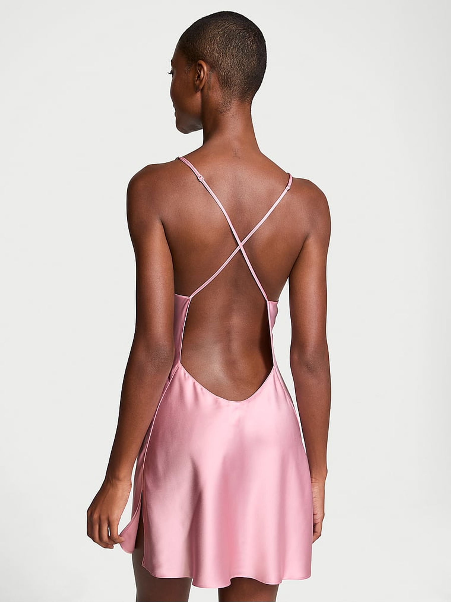 Chalk Rose Pink Shine Twinkle Bows Satin Open Back Slip - Image 2 of 3