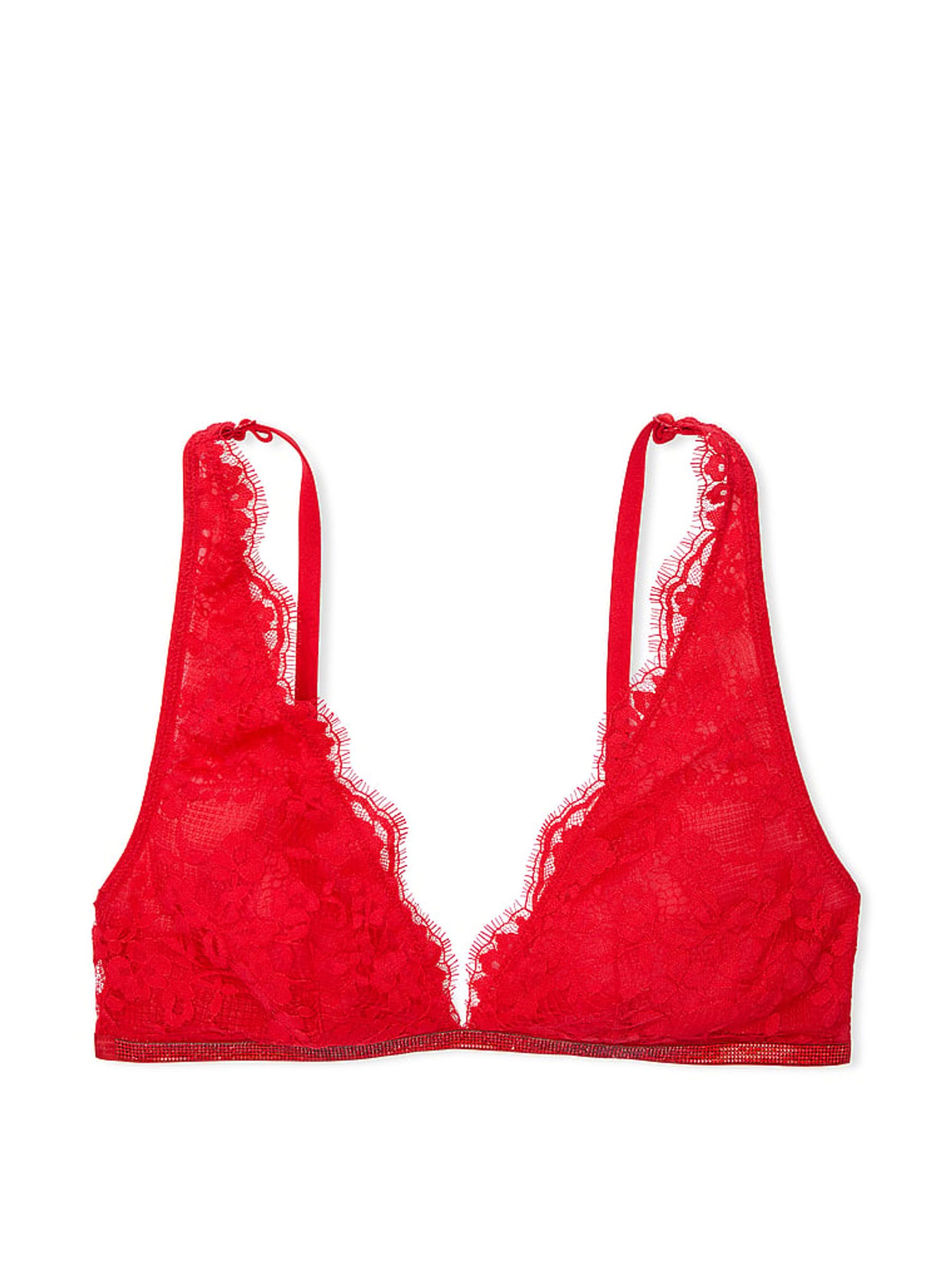 Vermillion Red Twinkle Lace Elongated Triangle Bralette - Image 3 of 3
