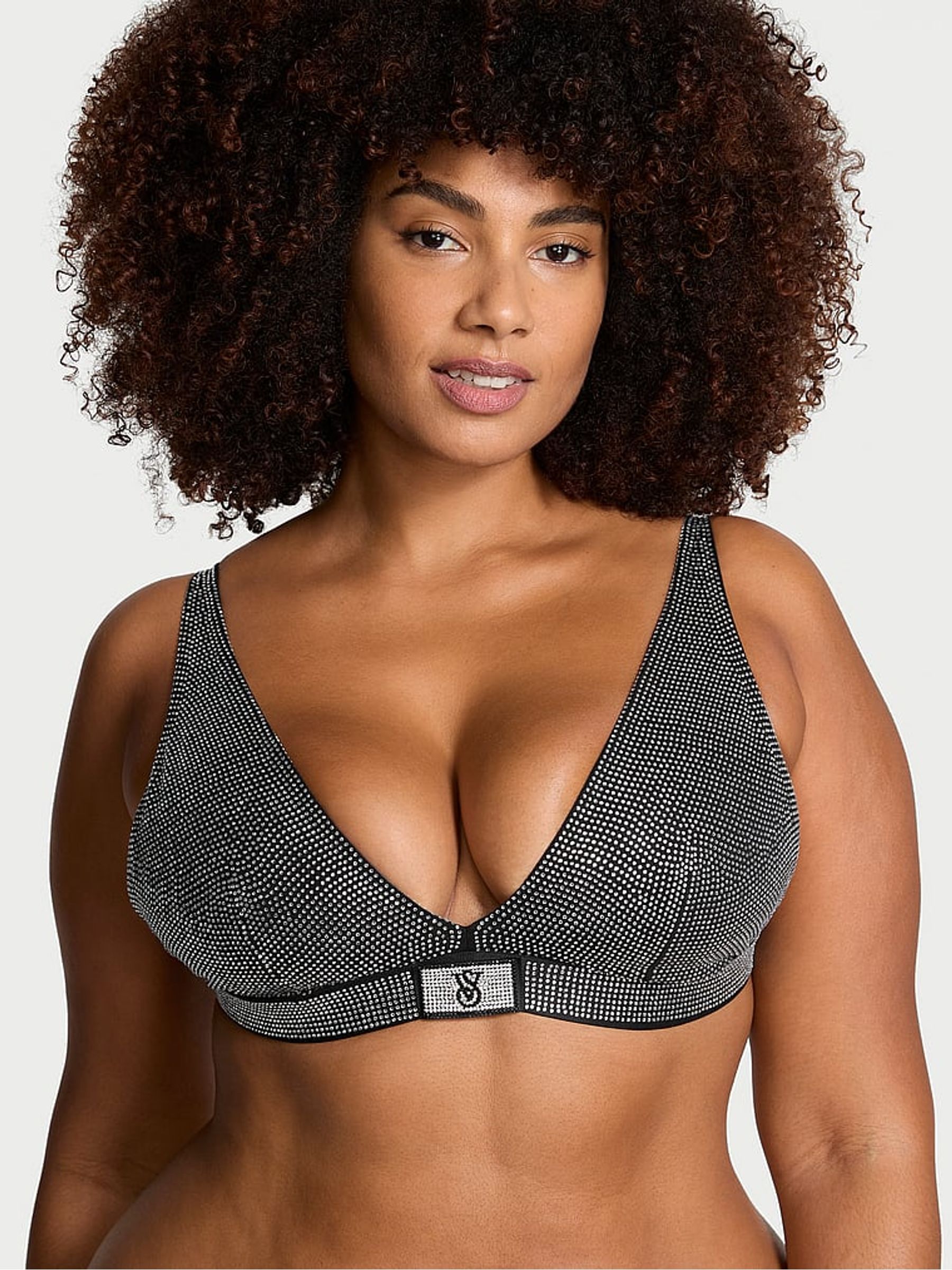Black Diamante Shine Plunge Bralette - Image 1 of 5