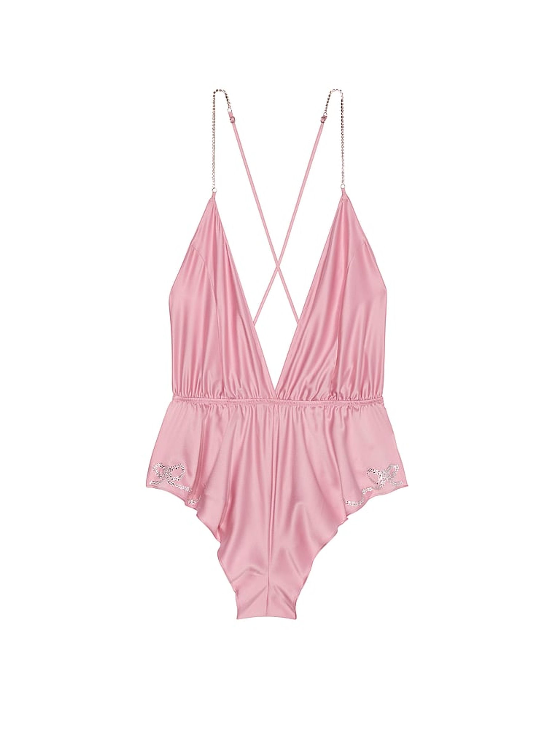 Chalk Rose Pink Twinkle Bows Satin Playsuit - Image 3 of 3