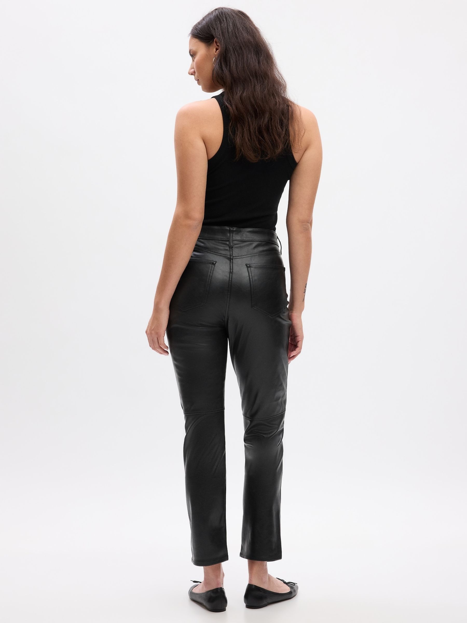 Black High Waisted Slim Fit Faux Leather Vintage Trousers - Image 2 of 5
