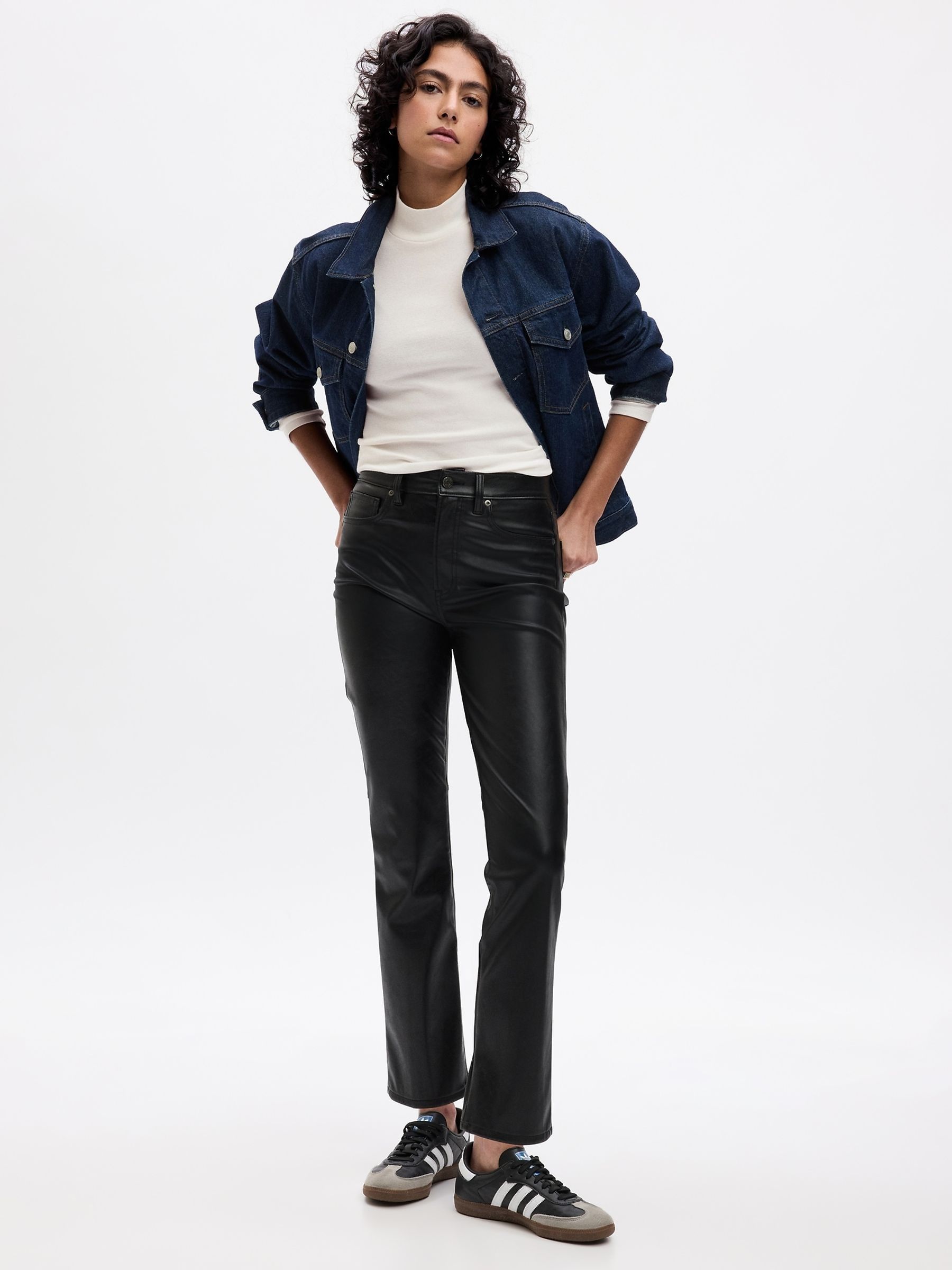 Black High Waisted Slim Fit Faux Leather Vintage Trousers - Image 3 of 5