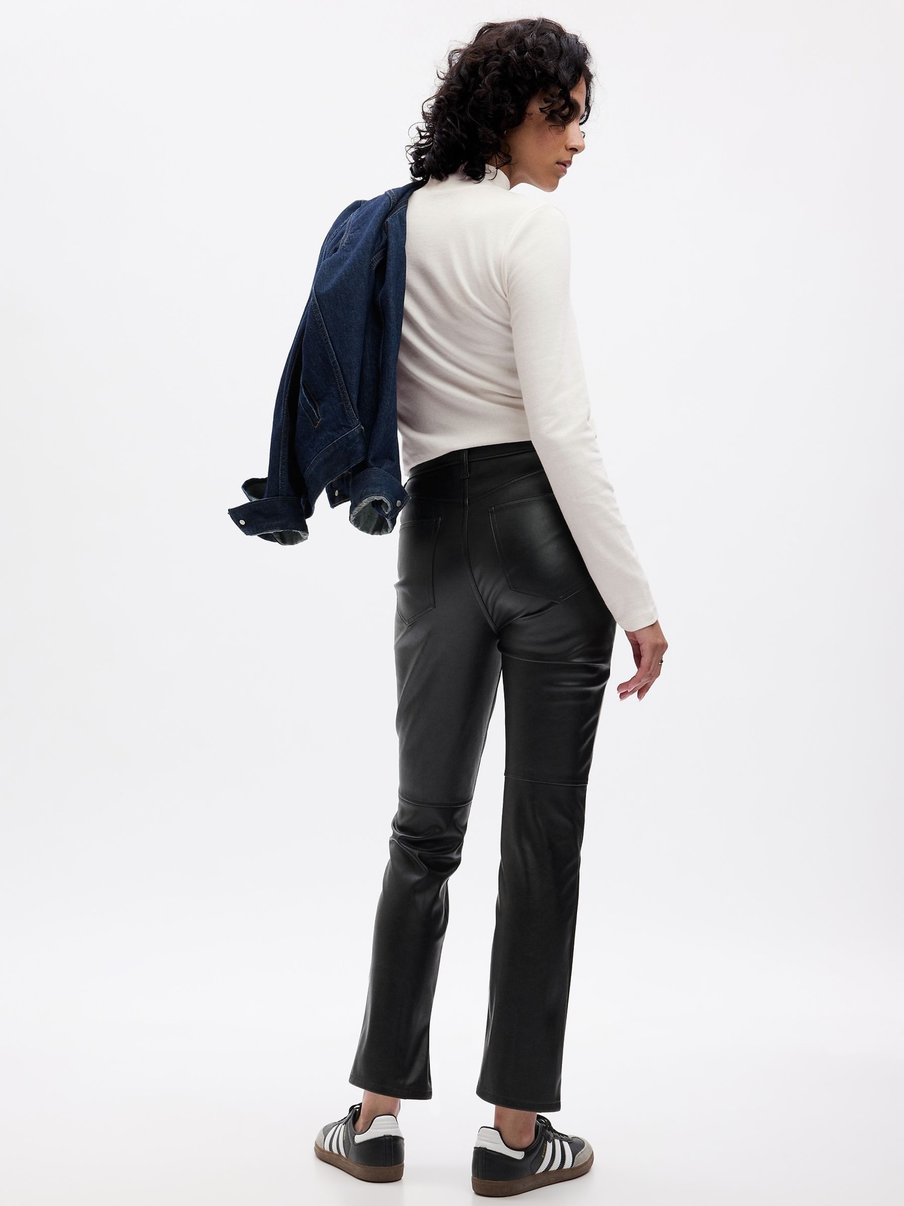 Black High Waisted Slim Fit Faux Leather Vintage Trousers - Image 4 of 5