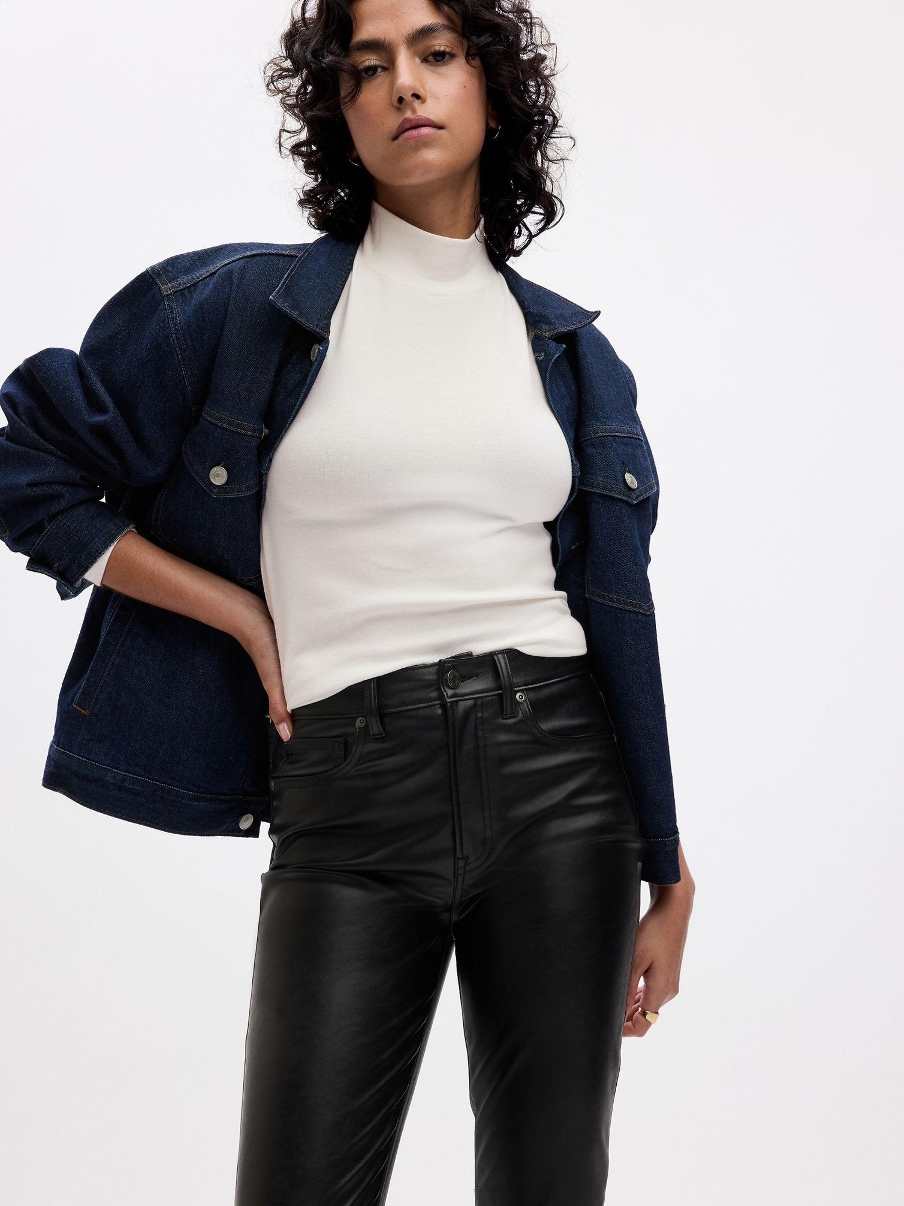 Black High Waisted Slim Fit Faux Leather Vintage Trousers - Image 5 of 5