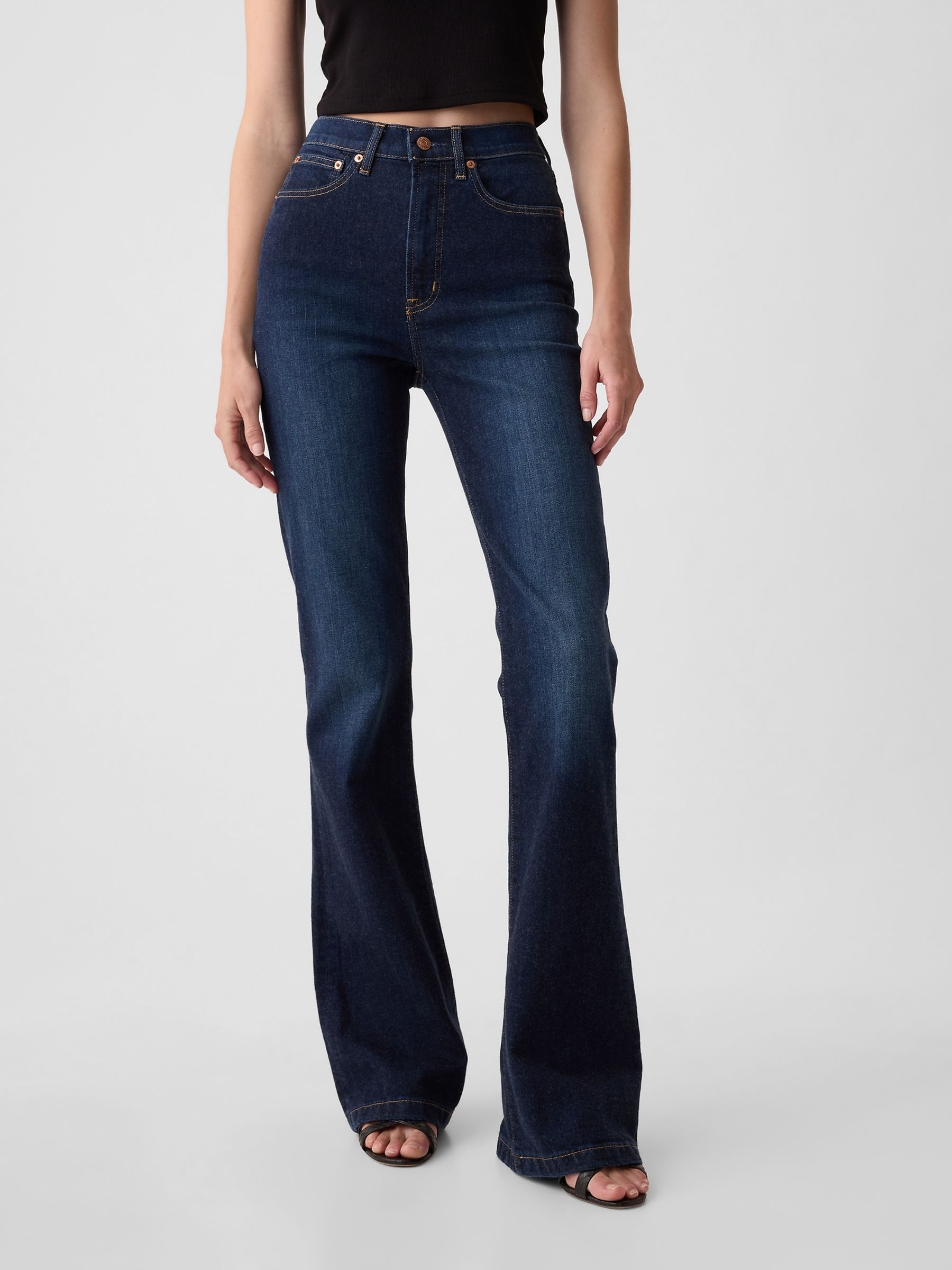 Blue High Waisted 70s Flare Jeans - Image 3 of 10