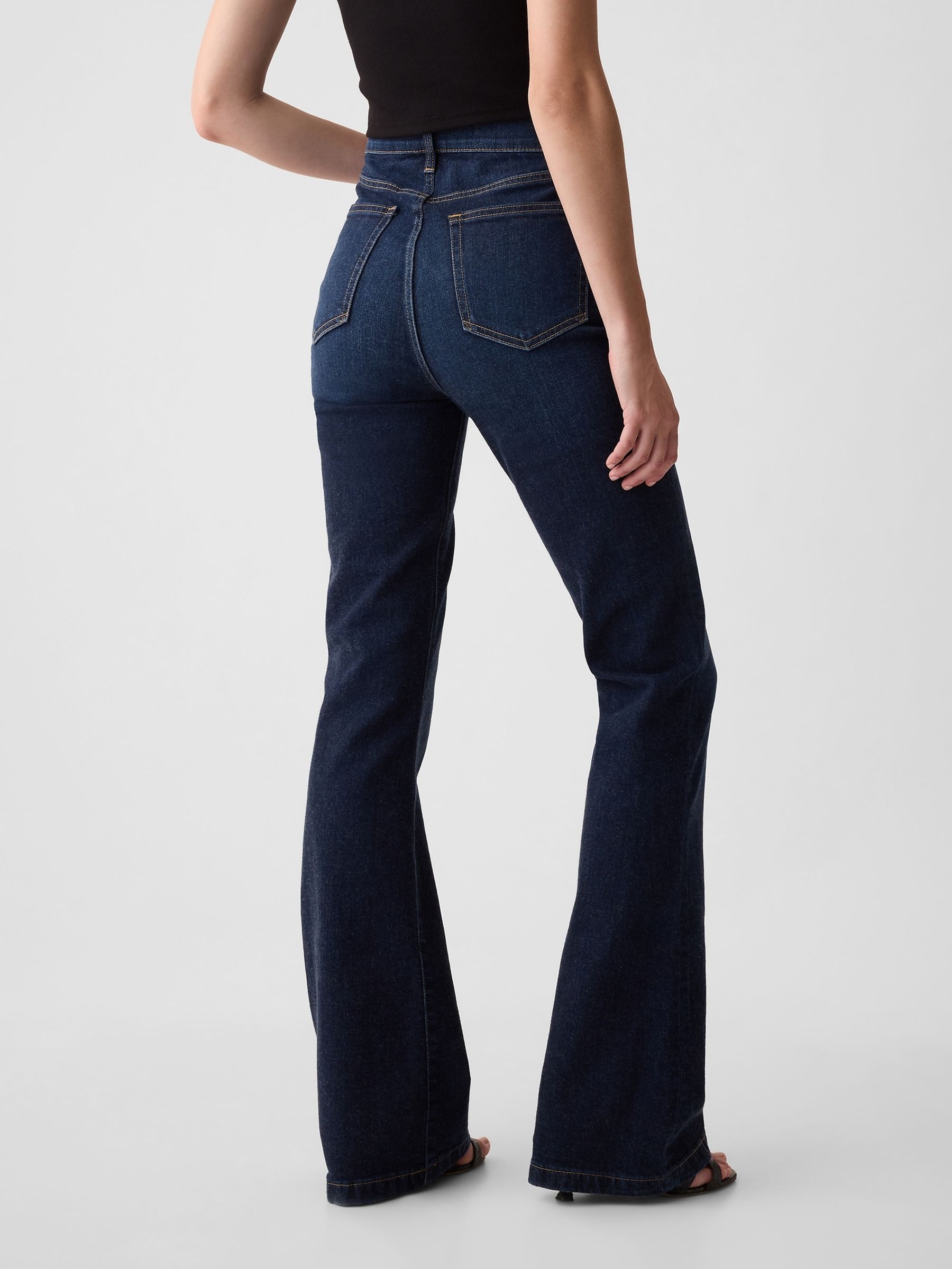 Blue High Waisted 70s Flare Jeans - Image 4 of 10
