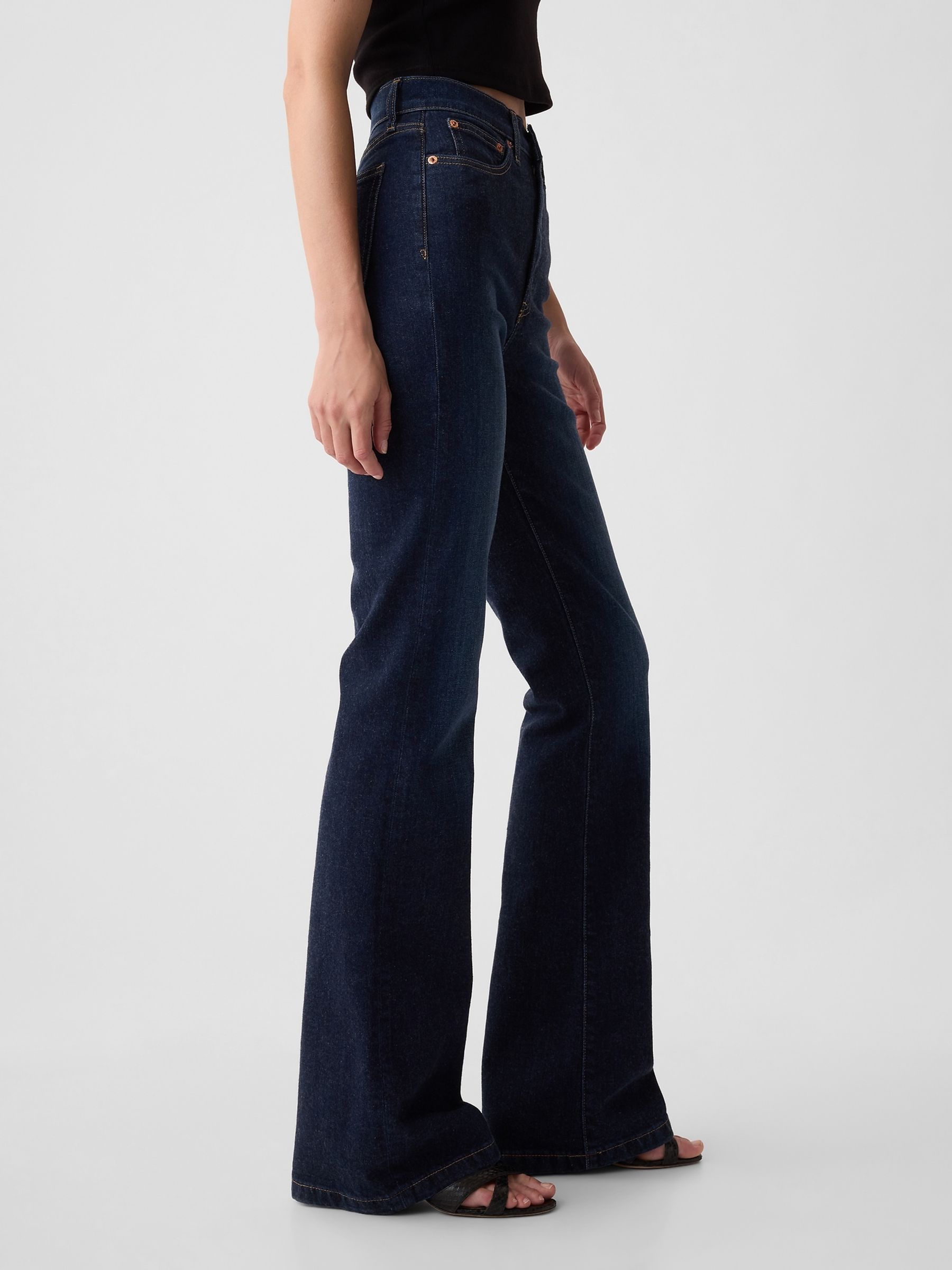 Blue High Waisted 70s Flare Jeans - Image 5 of 10