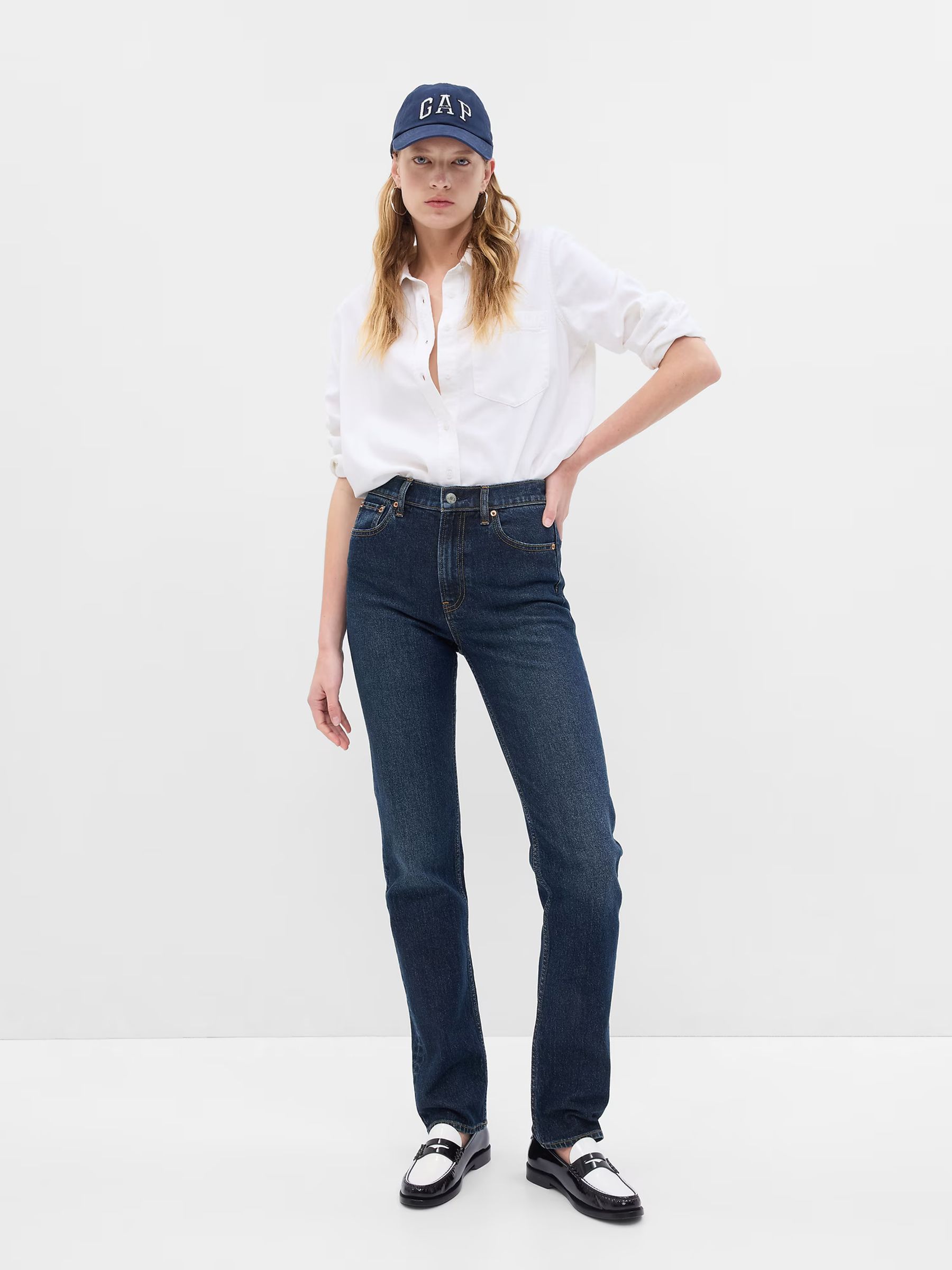 Blue High Waisted 90s Straight Jeans - Image 1 of 7