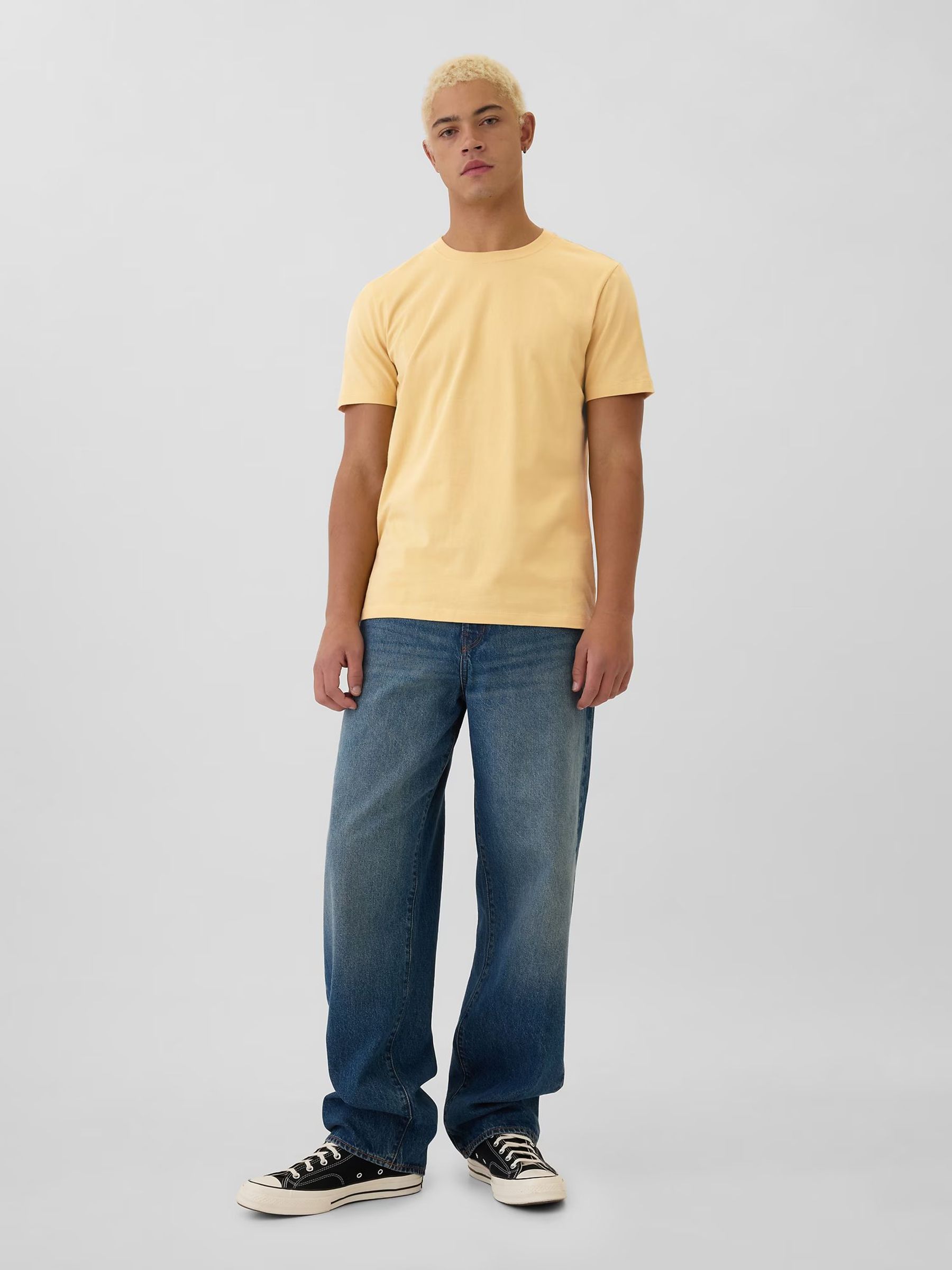 Yellow Short Sleeve Everyday 100% Cotton Crew Neck Long Sleeve T-Shirt - Image 3 of 4