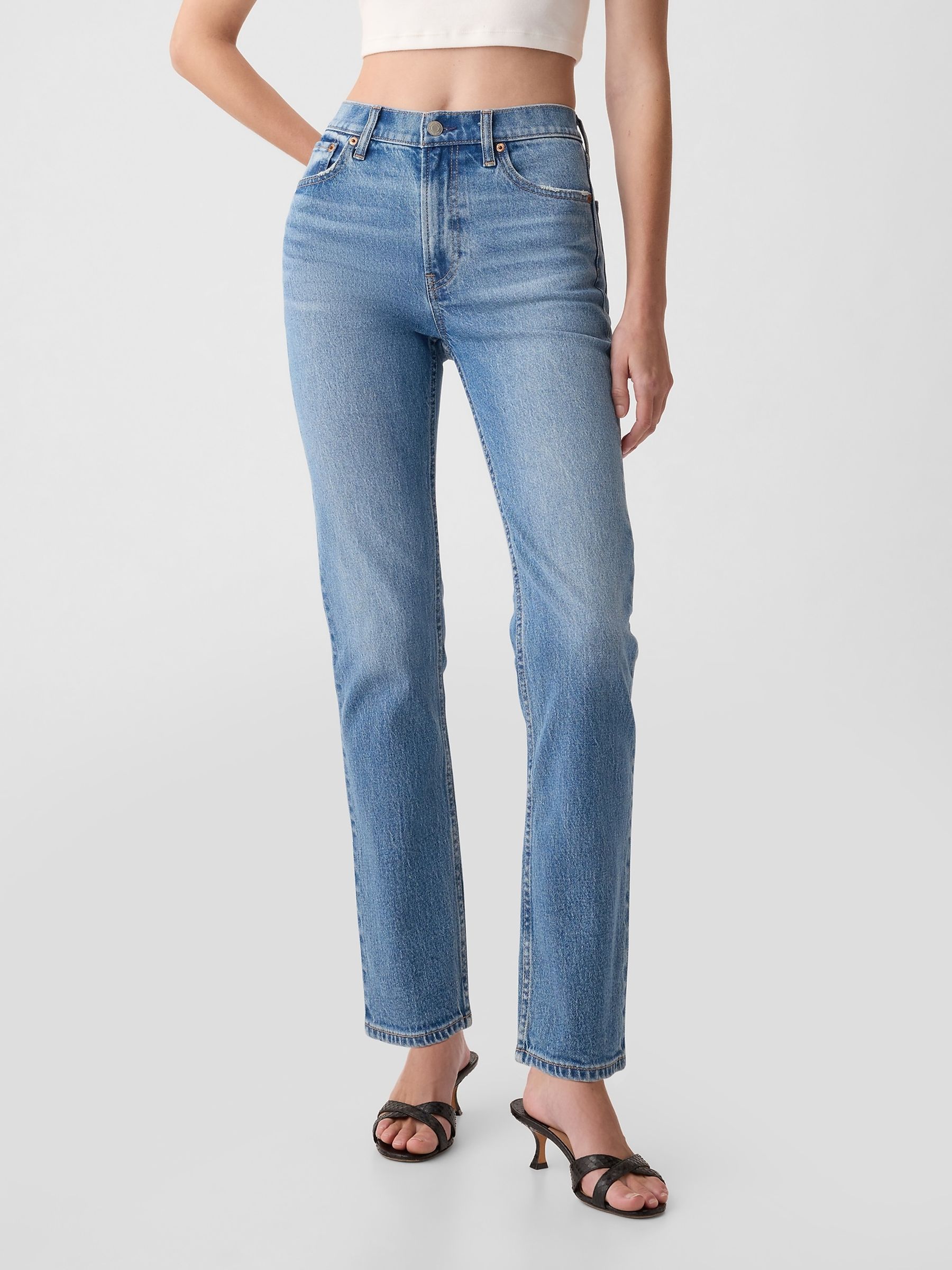 Medium Wash Blue High Waisted 90s Straight Jeans - Image 2 of 5
