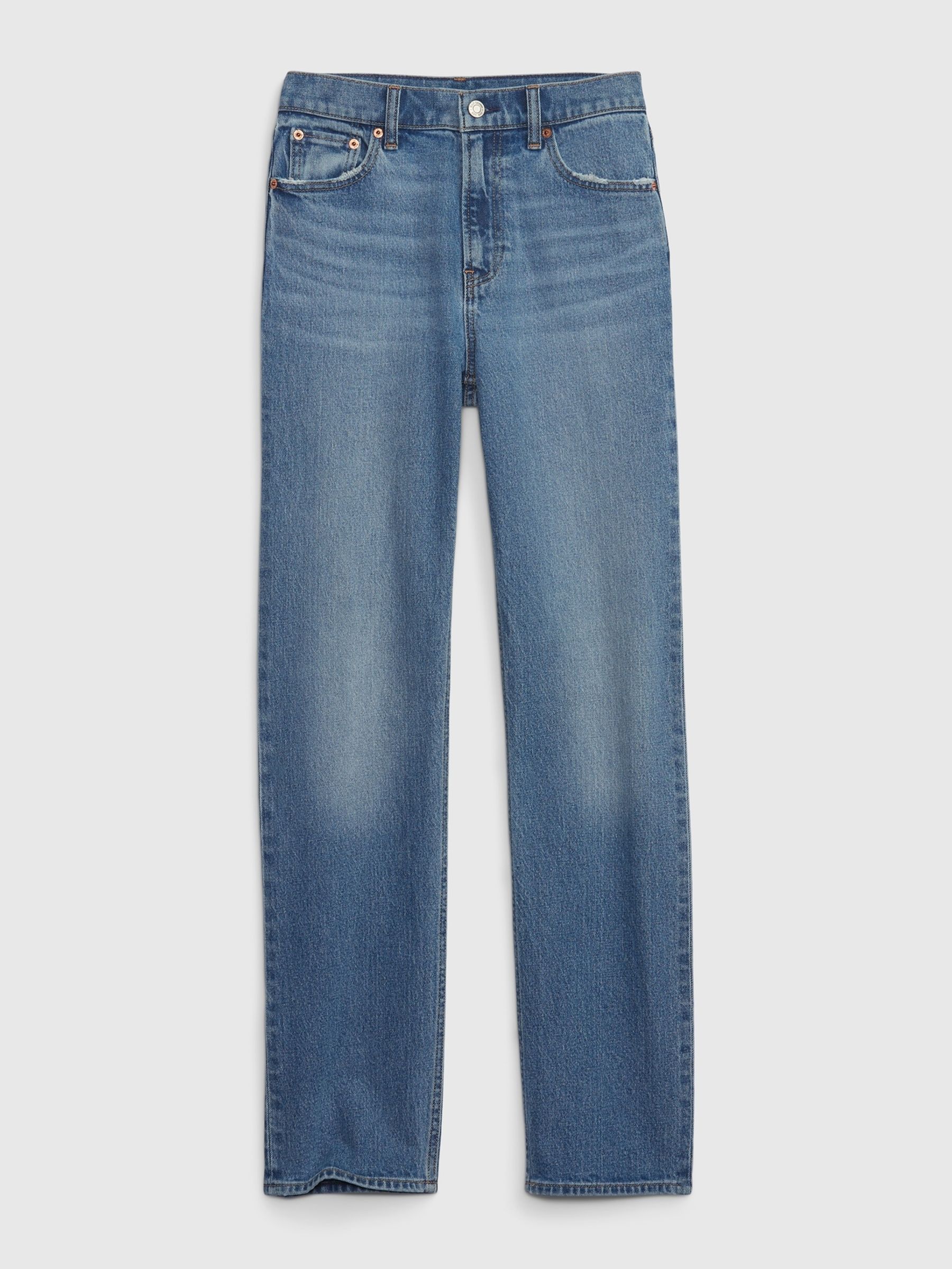 Medium Wash Blue High Waisted 90s Straight Jeans - Image 4 of 5