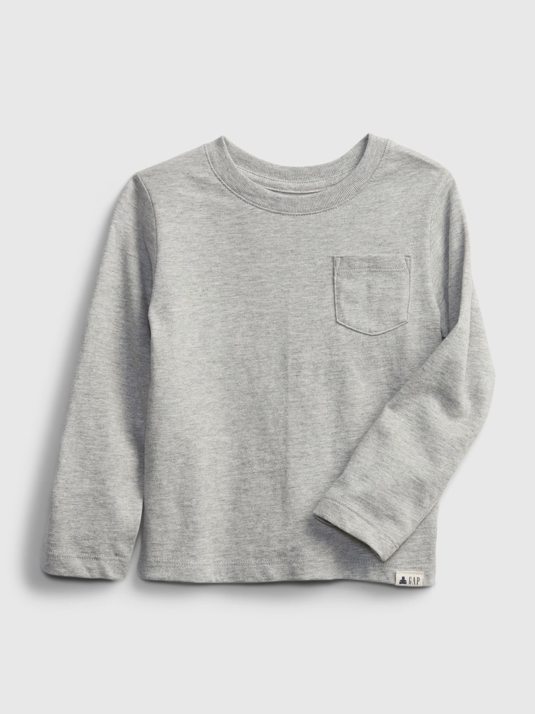 Light Grey Long Sleeve Crew Neck Pocket T-Shirt (12mths-5yrs) - Image 1 of 1