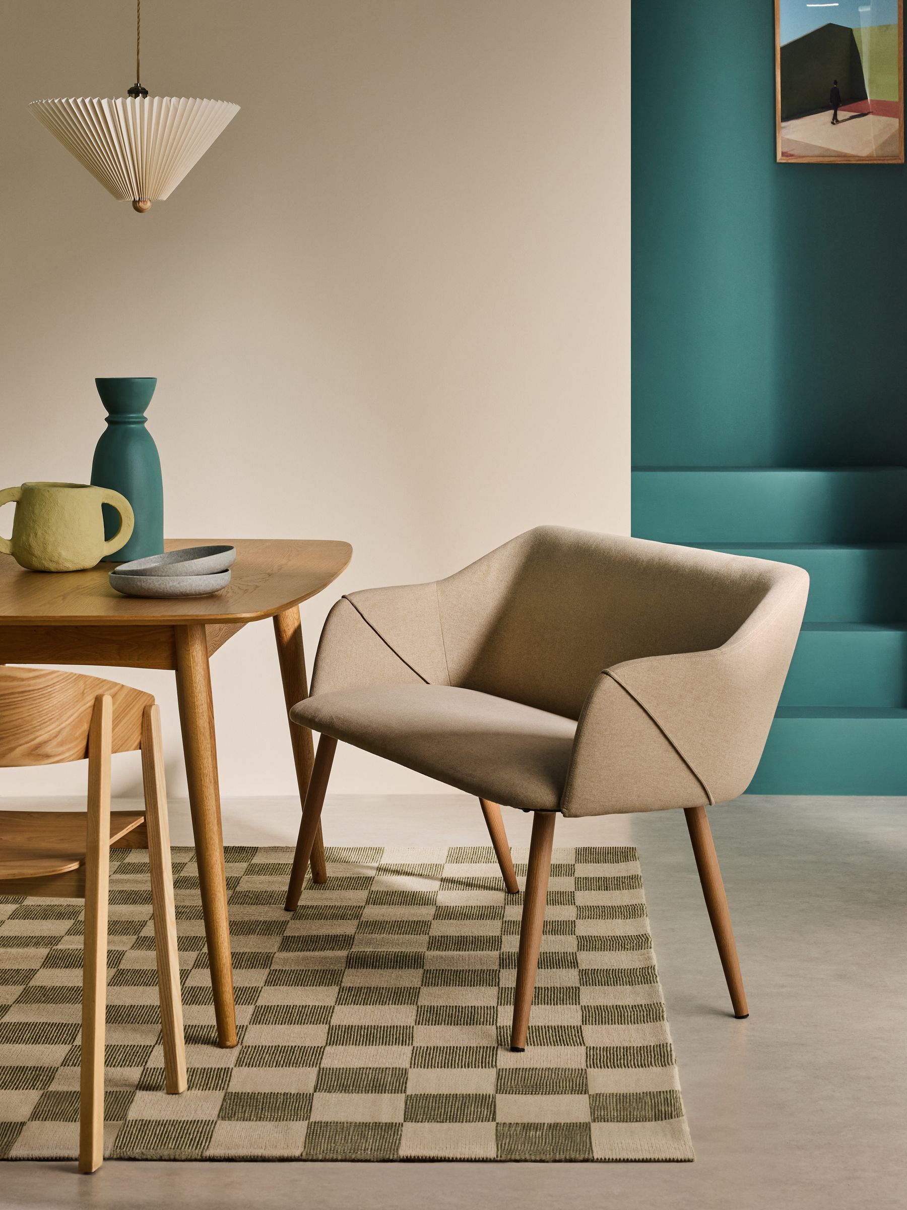 Lule Dining Bench in Ecru Marl and Oak Legs - Image 1 of 4