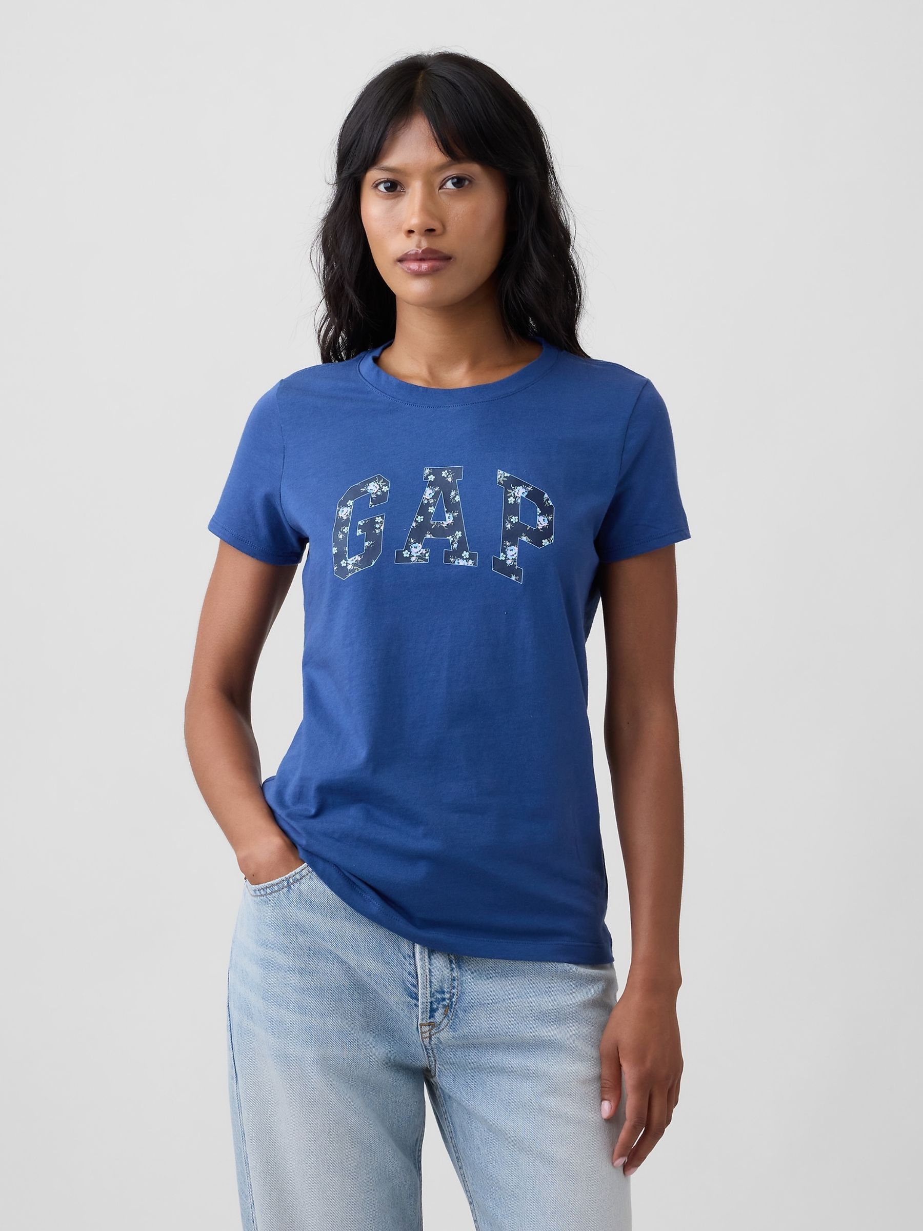 Blue Floral Logo Short Sleeve T-Shirt - Image 1 of 5