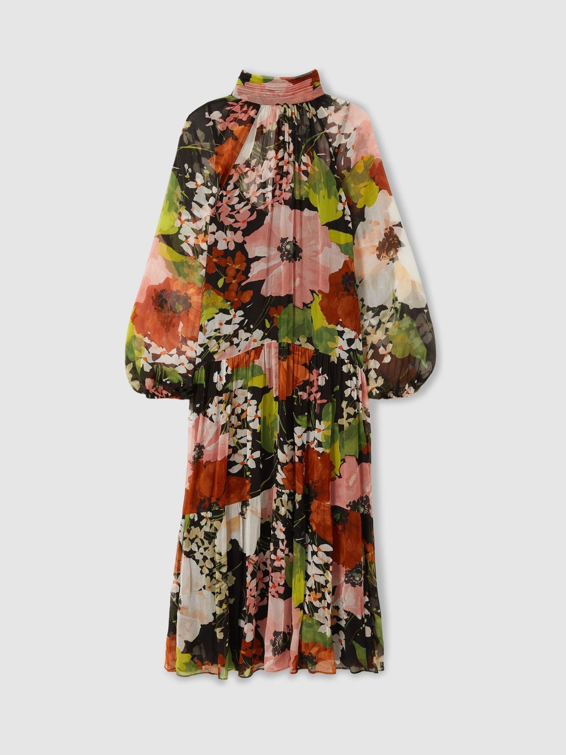 Florere Multi Tiered Tie Neck Midi Dress in Multi - Image 2 of 8