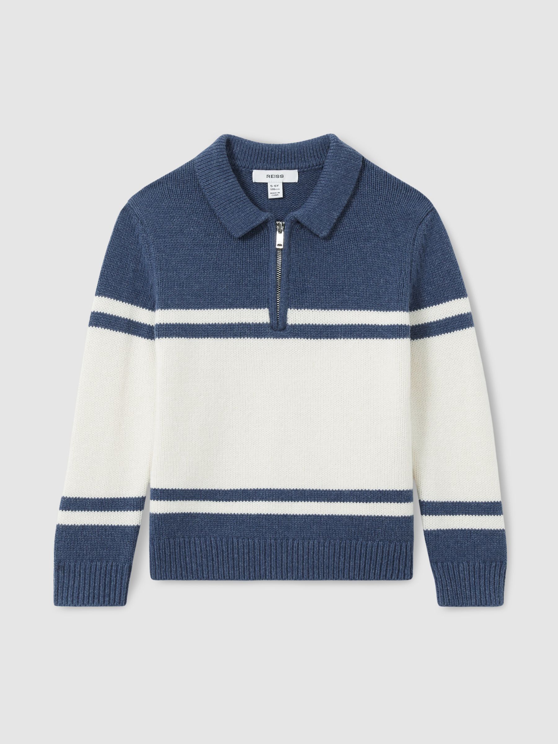 3-9 yrs Half-Zip Colour-Block Polo Shirt in Blue/White - Image 2 of 4