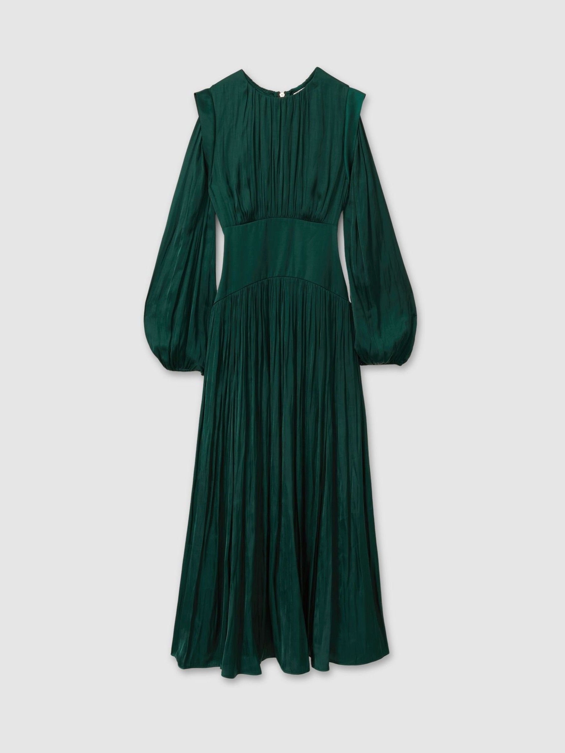 Reiss Florere Blouson Sleeve Midi Dress in Dark Green | REISS