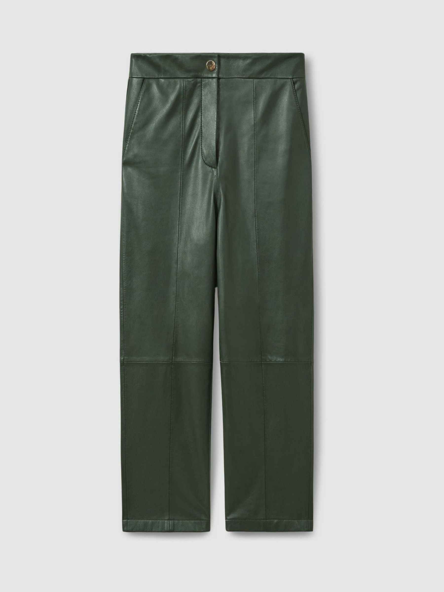 Florere Tapered Leather Trousers in Khaki - Image 2 of 6