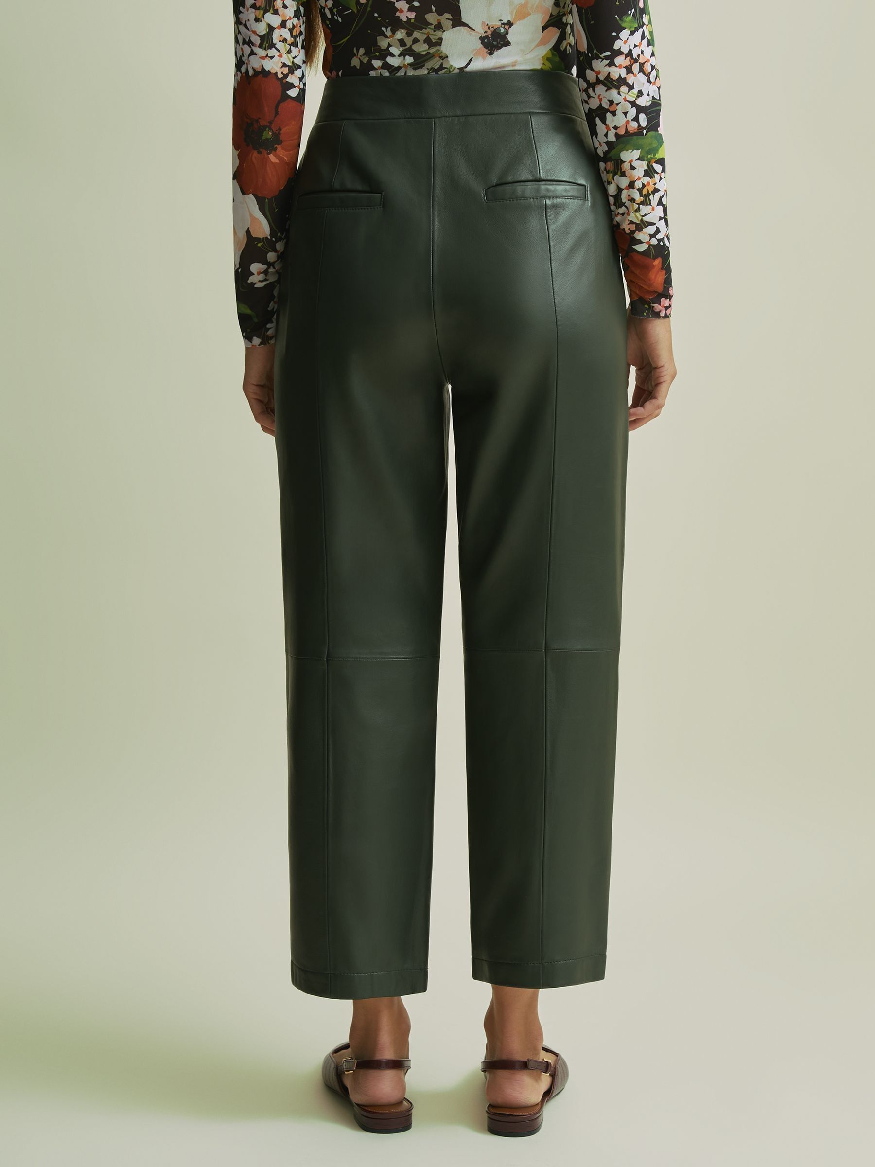 Florere Tapered Leather Trousers in Khaki - Image 4 of 6