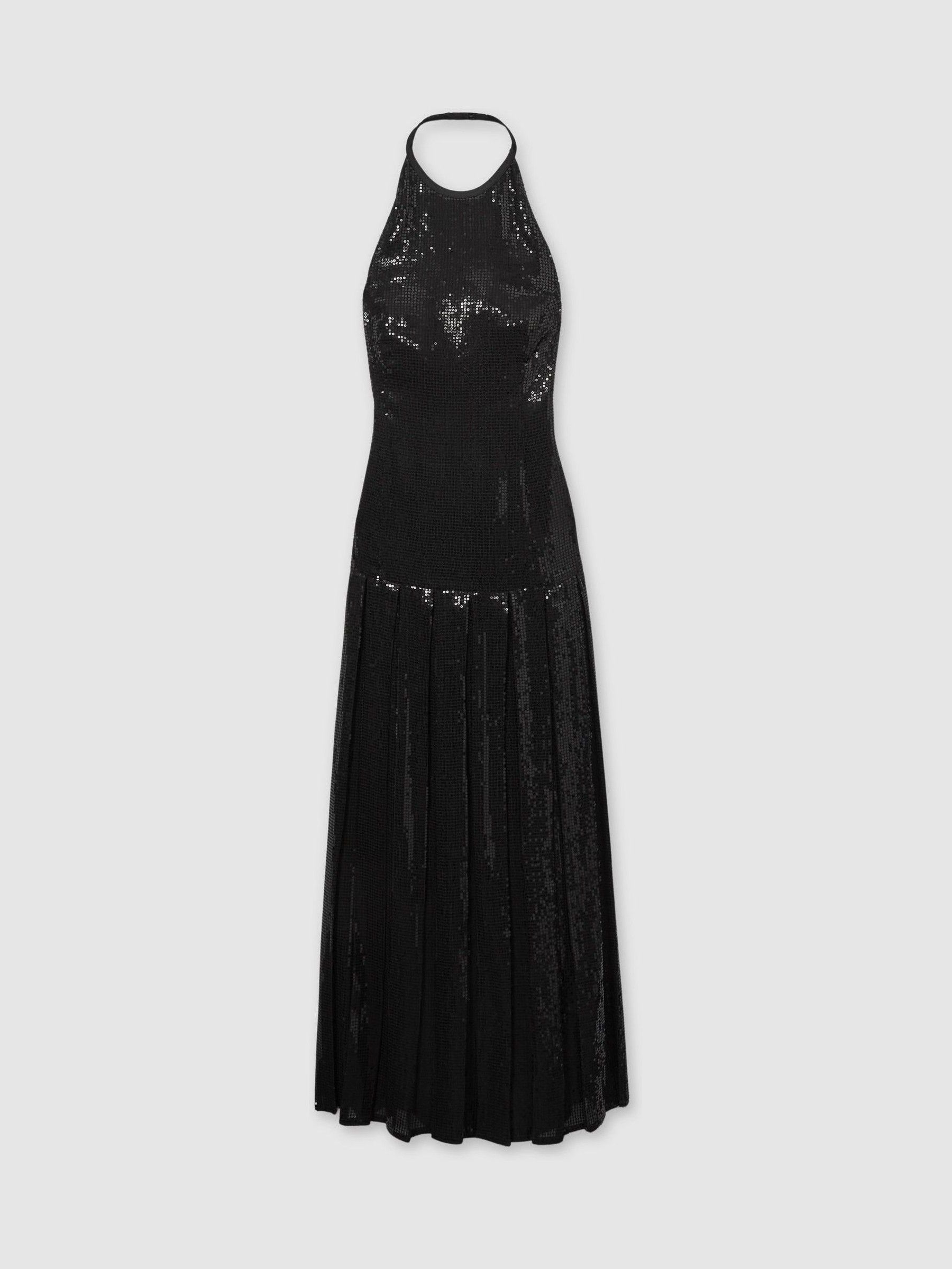 reiss black sequin dress Ilta Sequinned and Beaded Halter-neck Maxi Dress