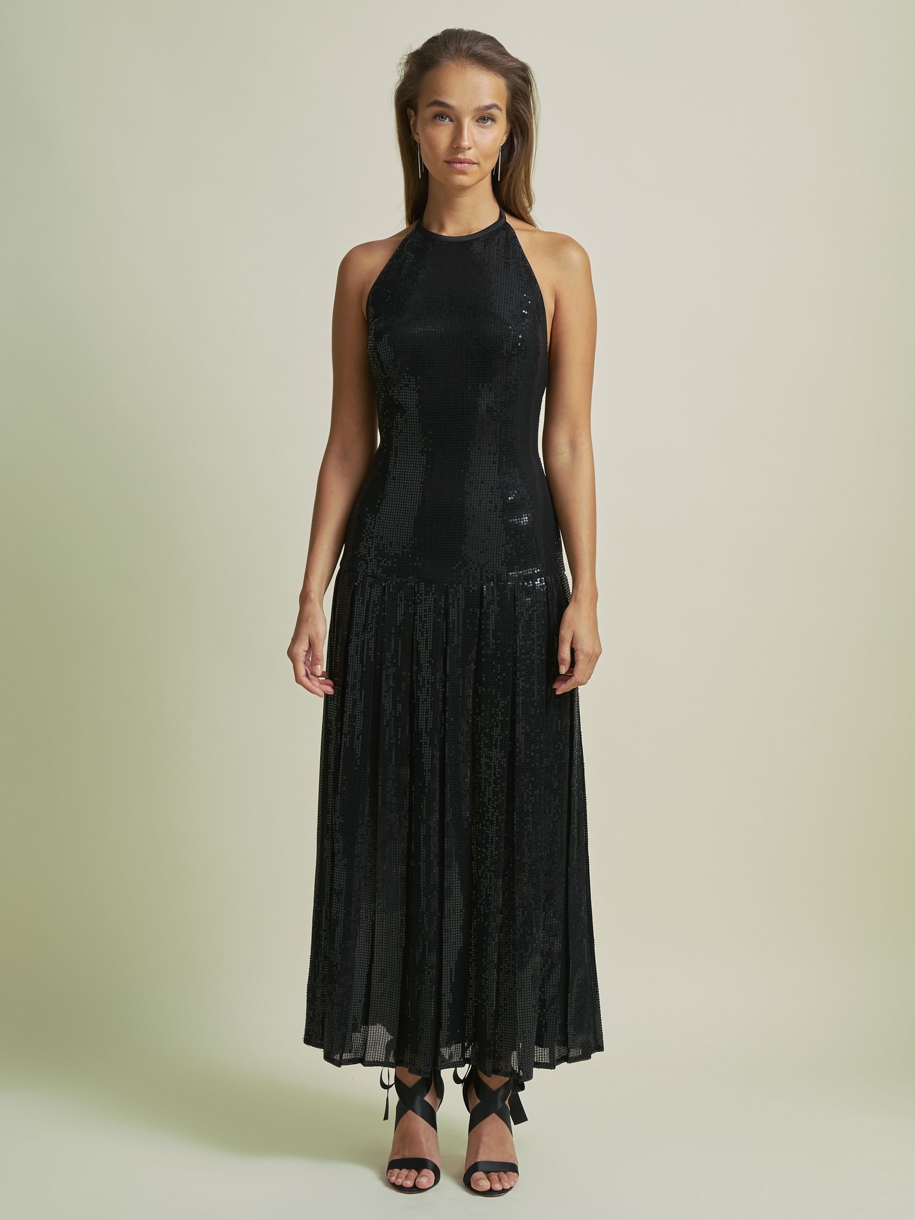 Sequin Halter Neck Dress in Black - Image 3 of 7