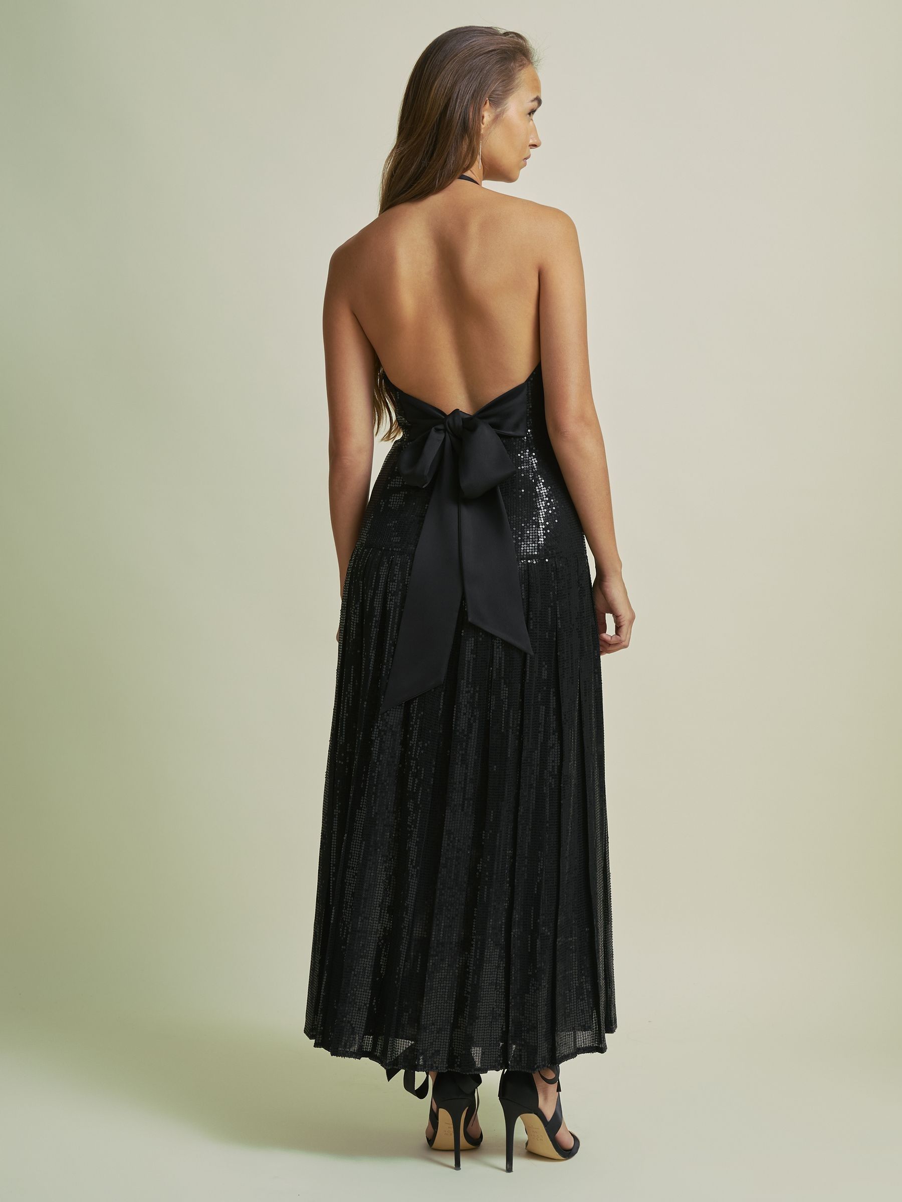 Sequin Halter Neck Dress in Black - Image 4 of 7