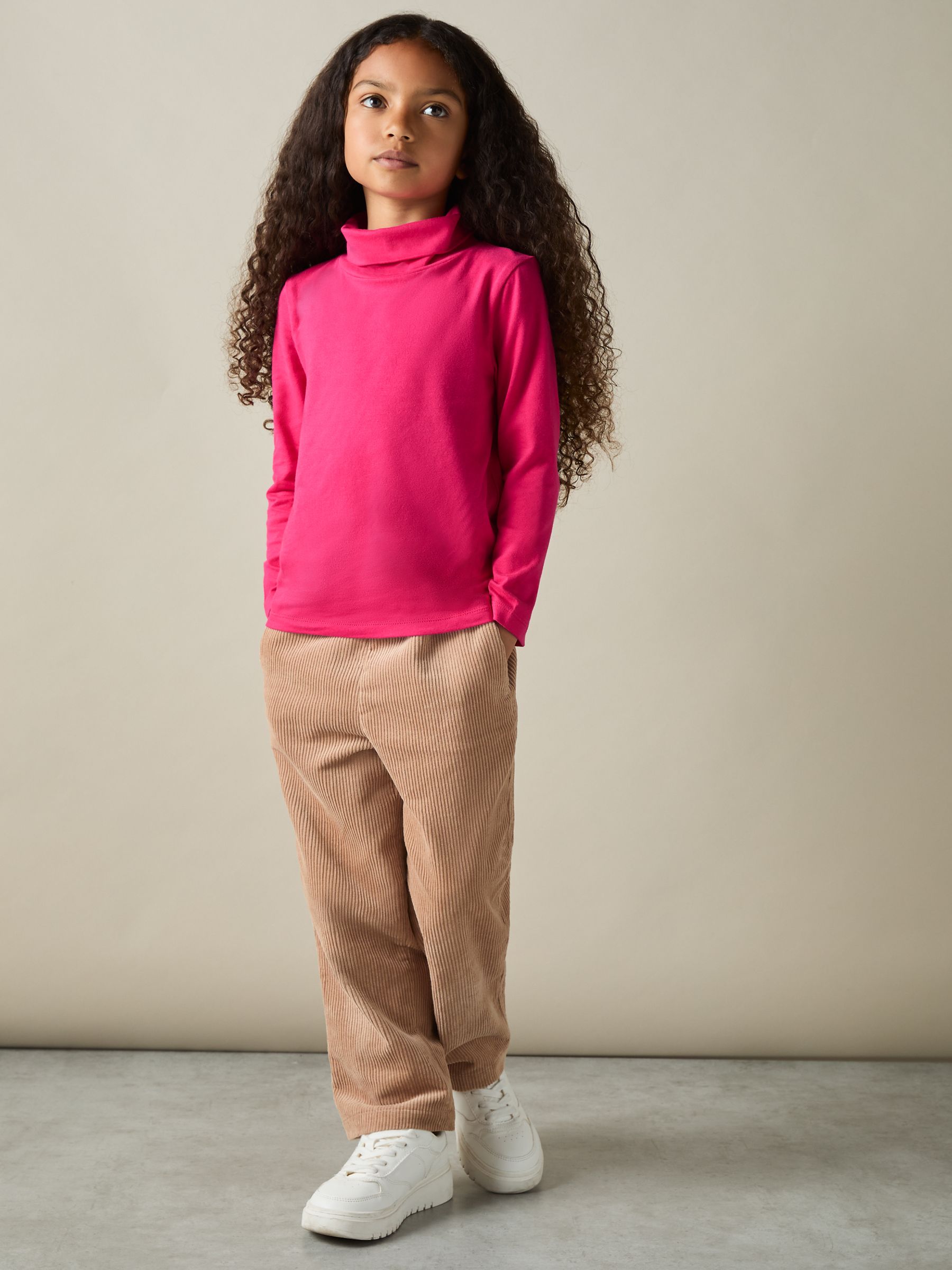 13-14 yrs Cotton-Jersey Roll-Neck Top with Stretch in Bright Pink - Image 3 of 4
