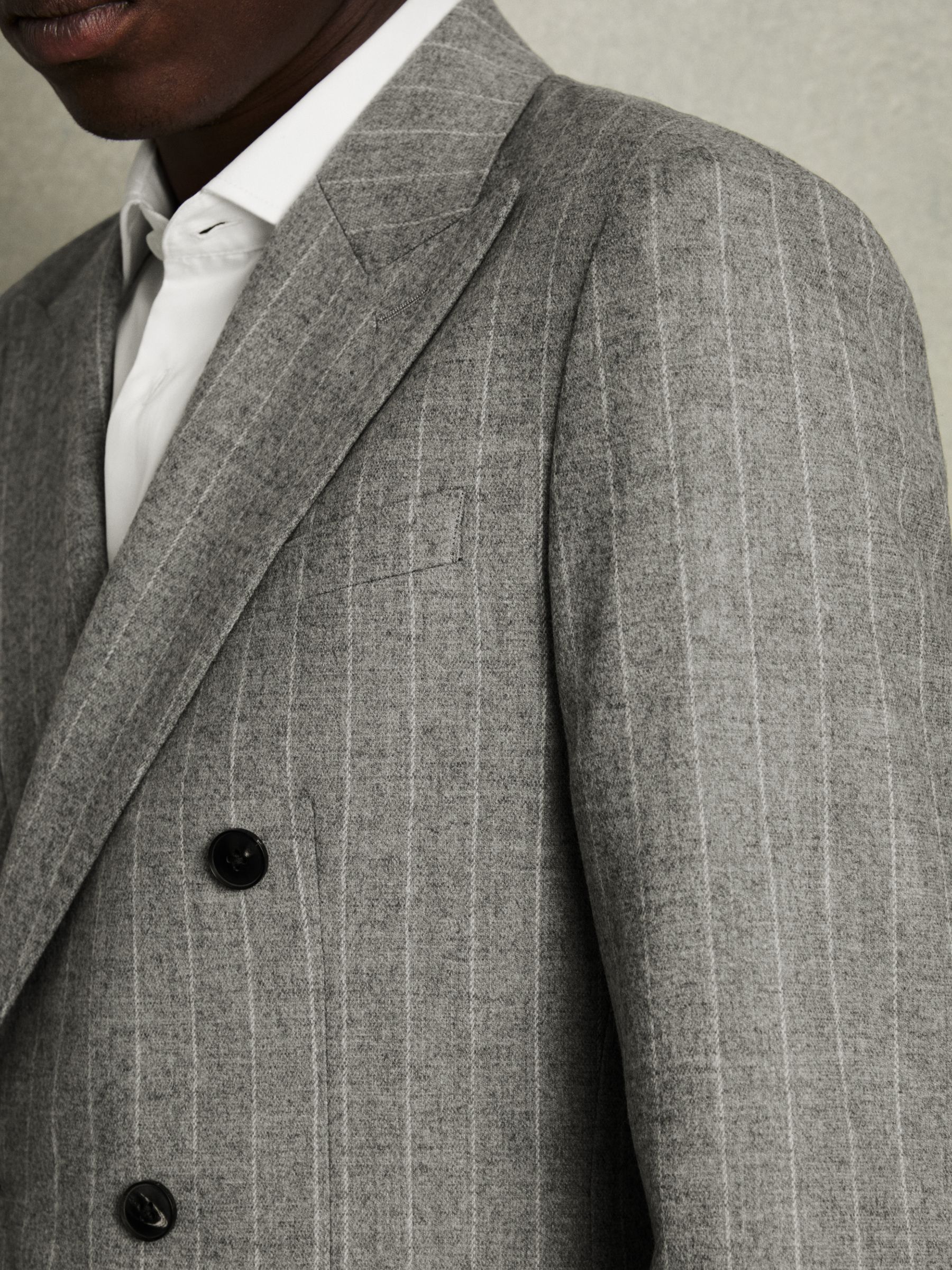 Double-Breasted Blazer in Wool-Blend Pinstripe in Soft Grey - Image 7 of 9