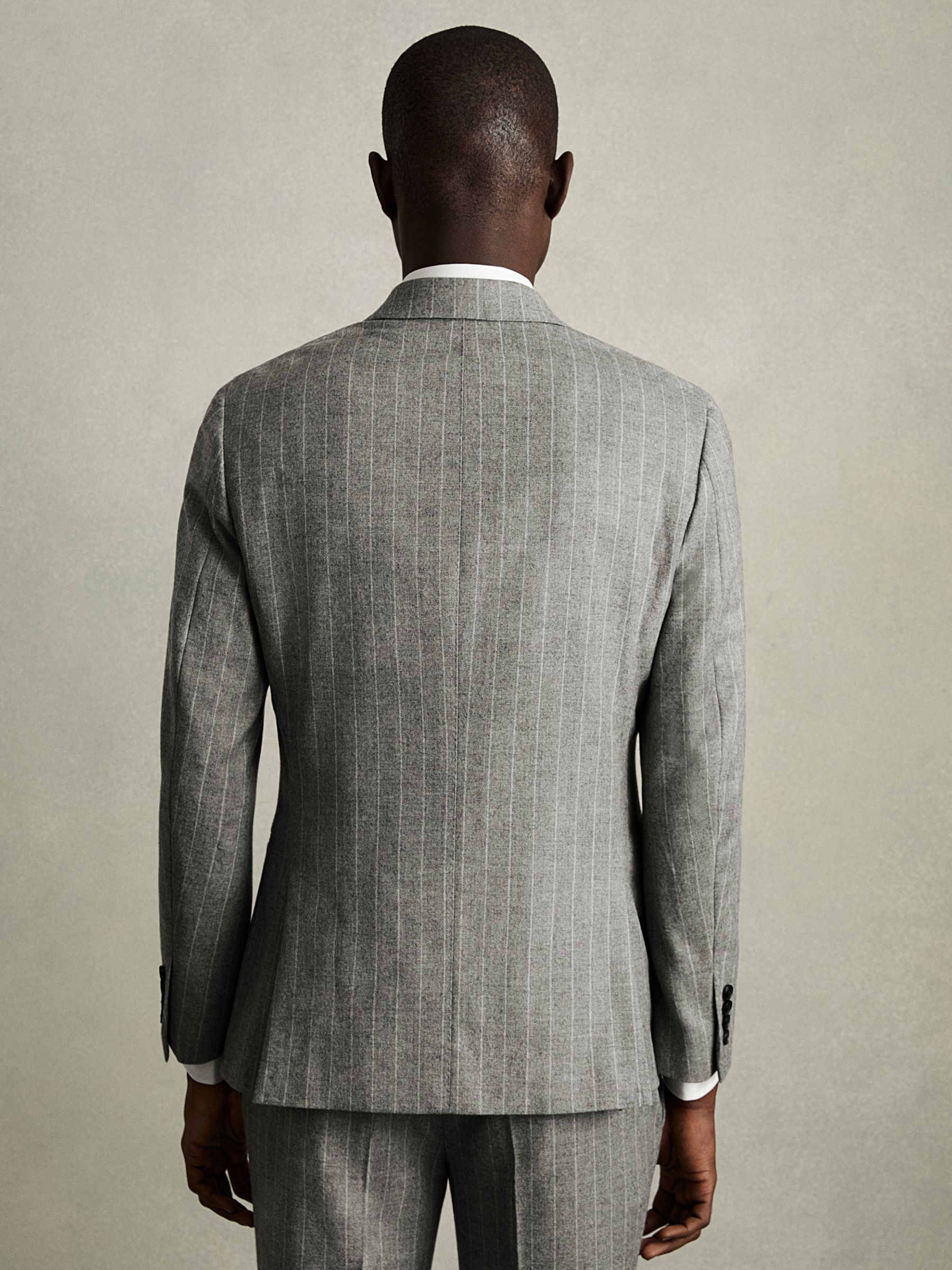 Double-Breasted Blazer in Wool-Blend Pinstripe in Soft Grey - Image 8 of 9