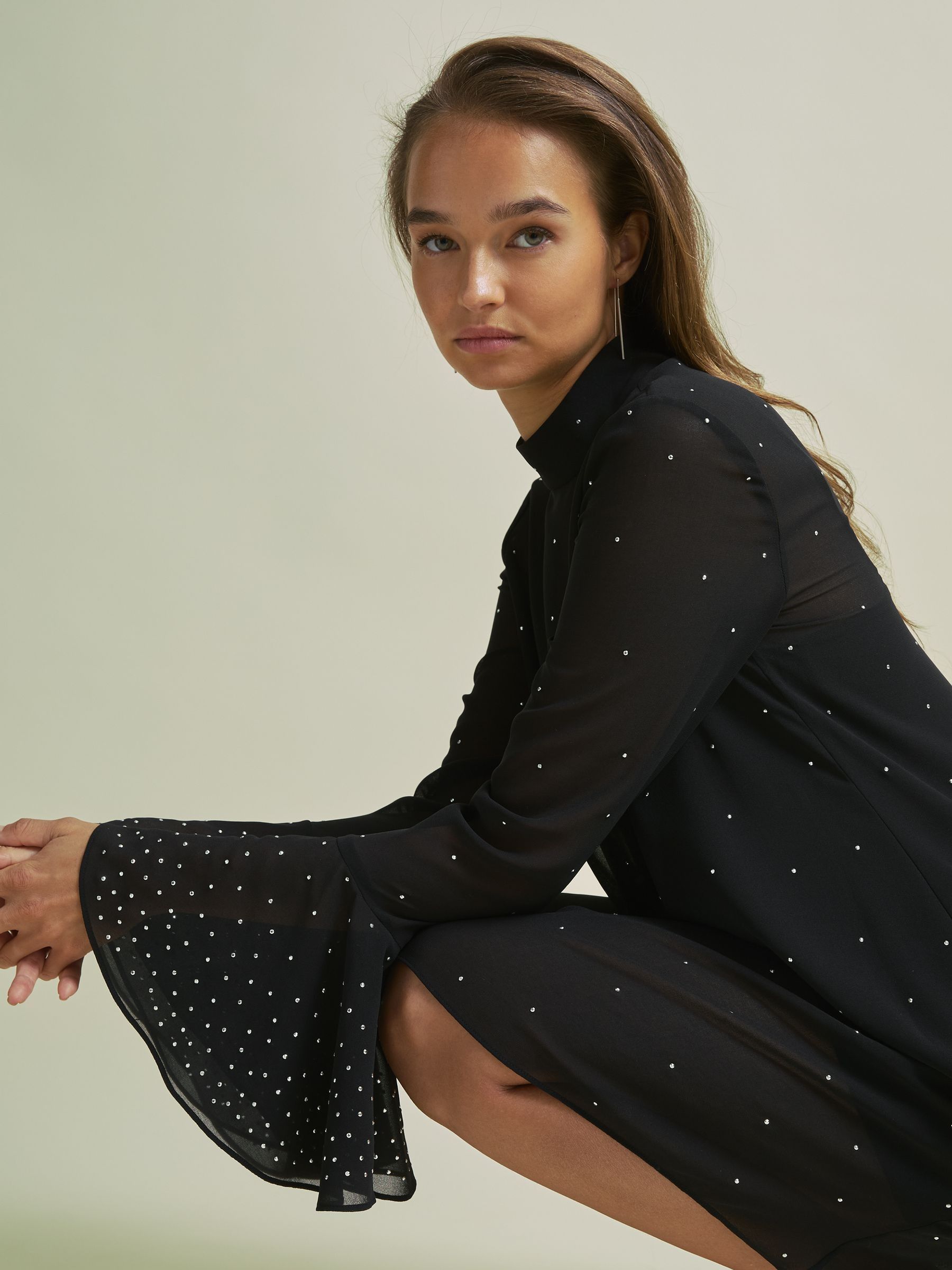 Florere Rib Knit Metallic Thread Midi Dress in Black - Image 4 of 7