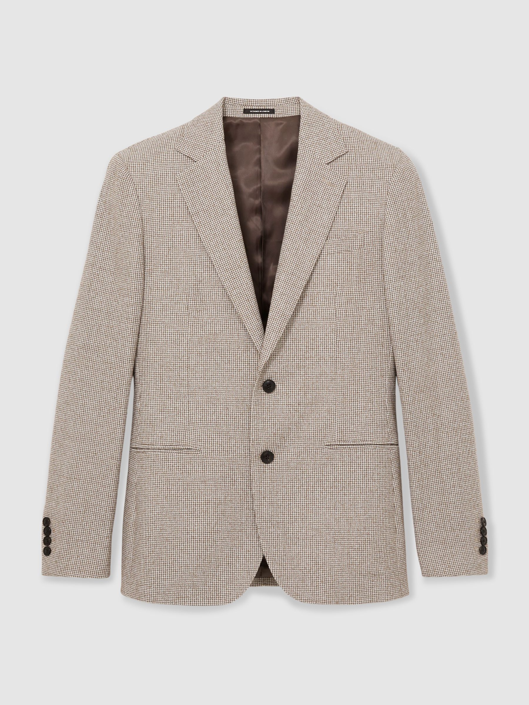 Single-Breasted Blazer with Wool in Puppytooth Check in Taupe/Off White - Image 3 of 10
