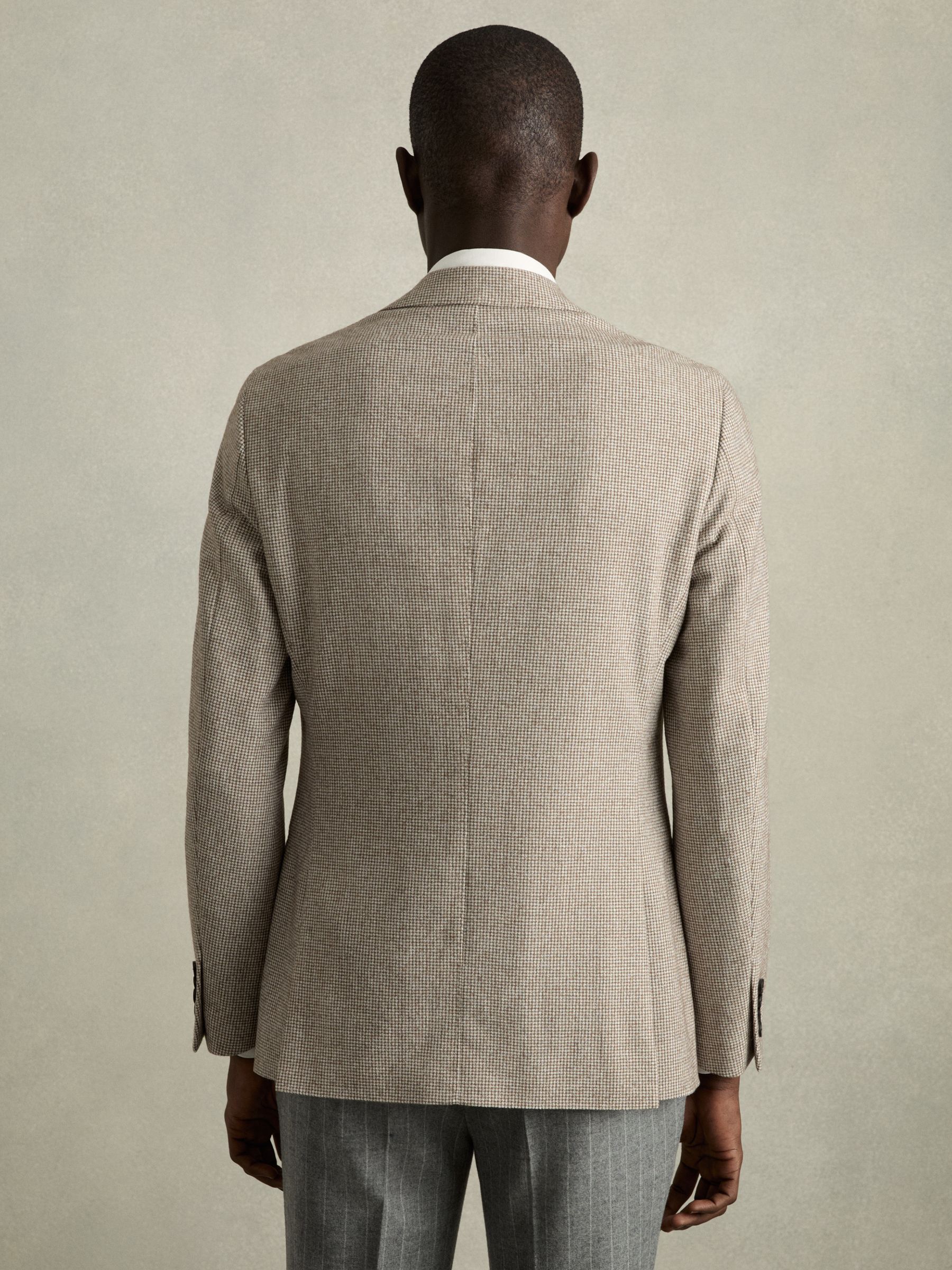Single-Breasted Blazer with Wool in Puppytooth Check in Taupe/Off White - Image 7 of 10