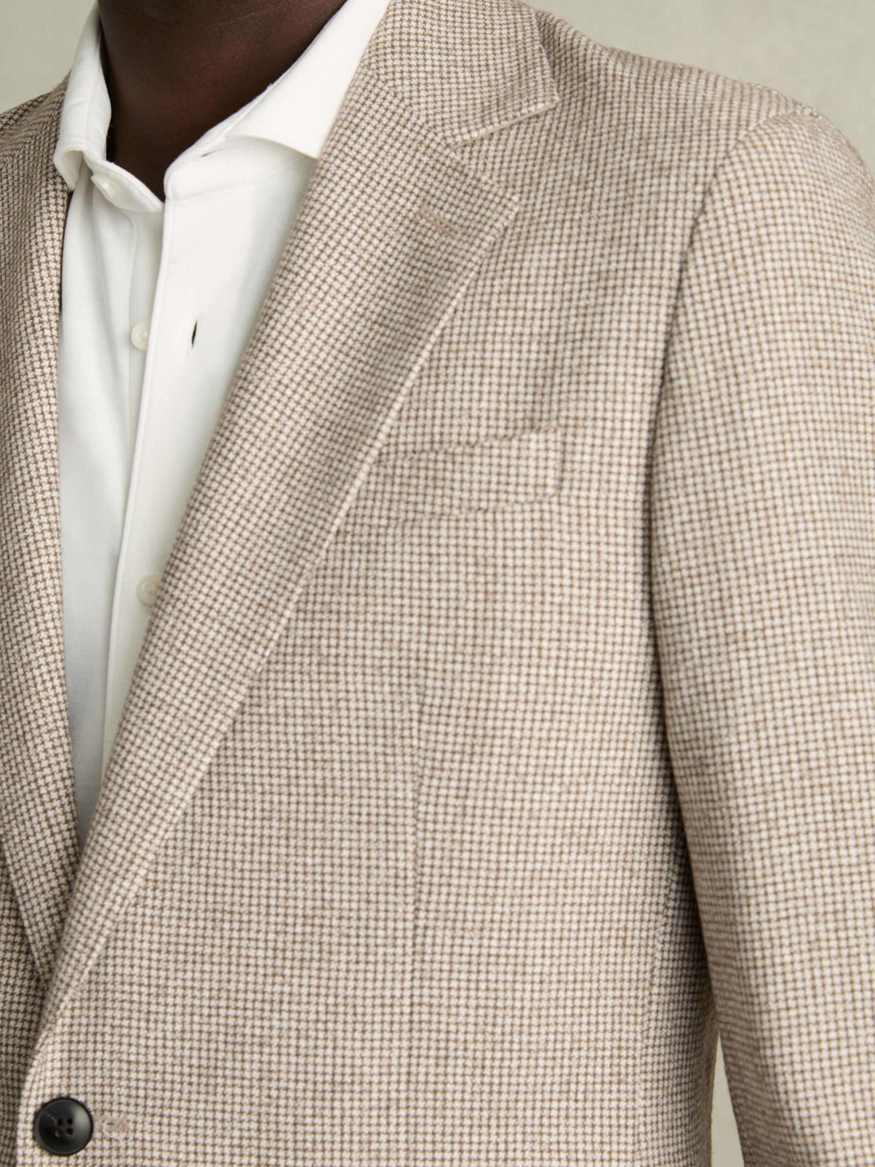 Single-Breasted Blazer with Wool in Puppytooth Check in Taupe/Off White - Image 8 of 10