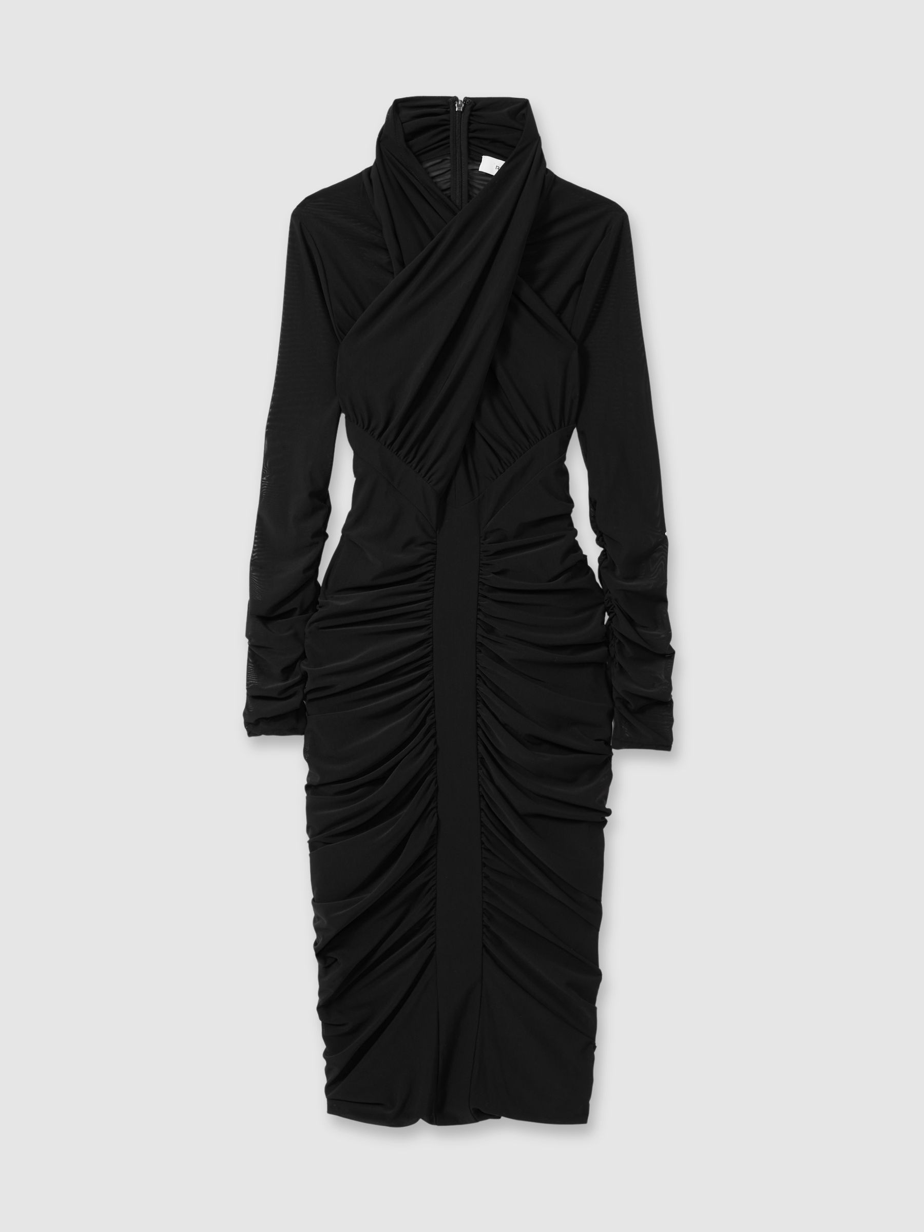 Ruched Bodycon Midi Dress in Black - Image 2 of 5