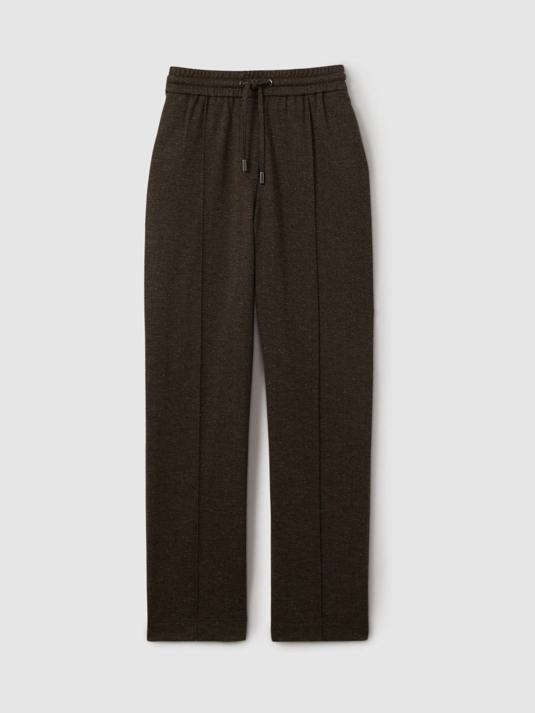 Marled Cotton Blend Drawstring Tapered Trousers in Chocolate - Image 2 of 6