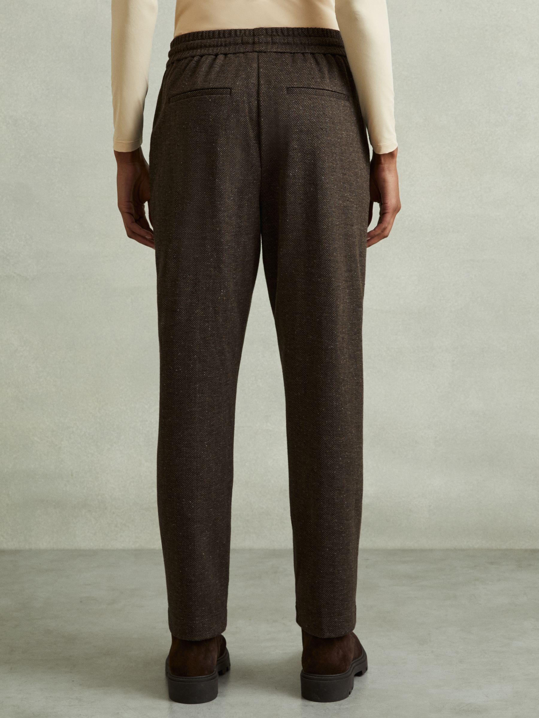 Marled Cotton Blend Drawstring Tapered Trousers in Chocolate - Image 5 of 6