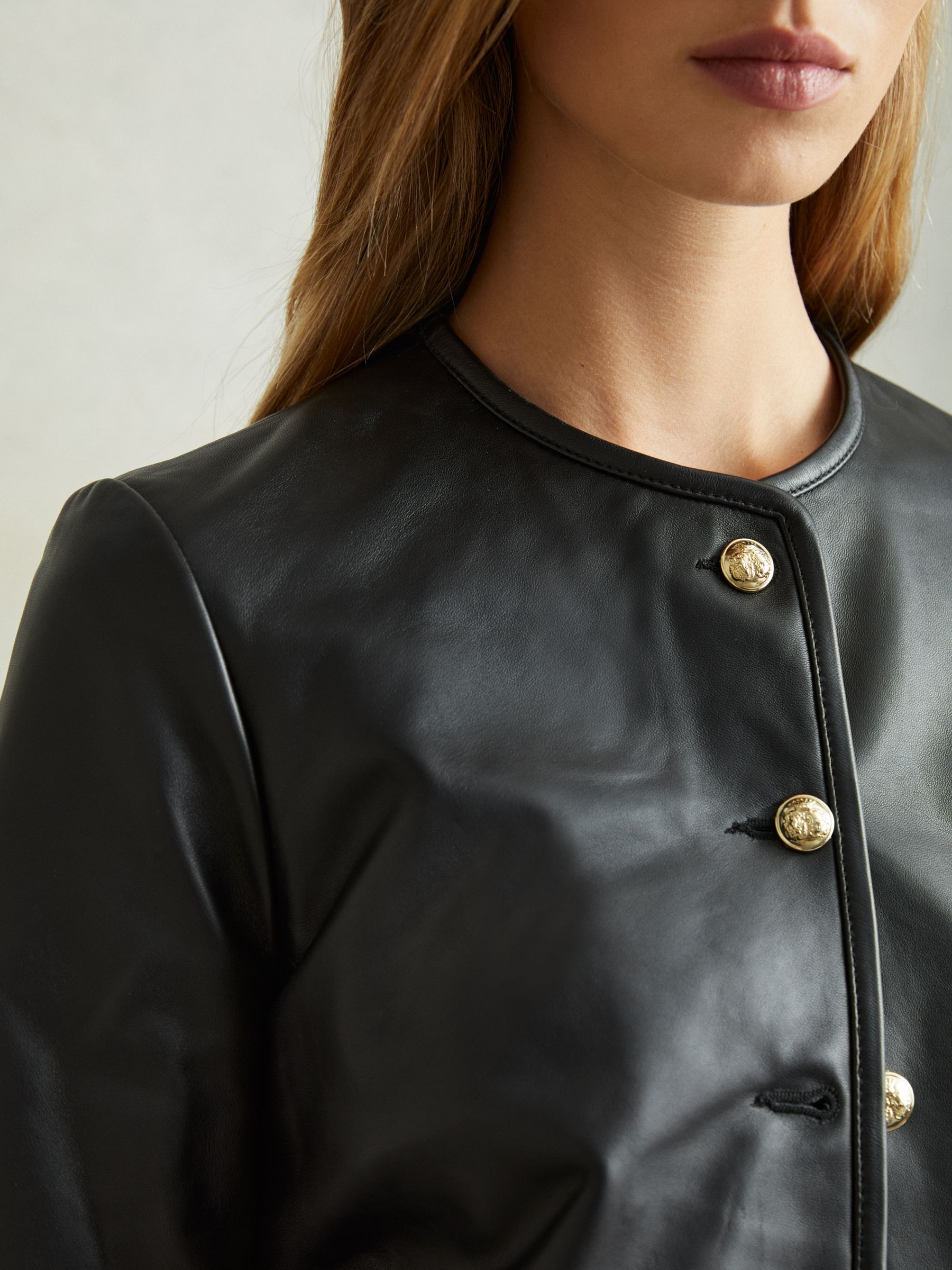 Cropped Leather Jacket in Black - Image 3 of 6