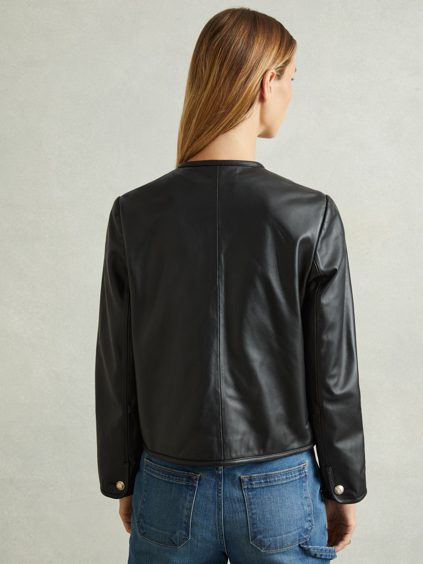 Cropped Leather Jacket in Black - Image 4 of 6