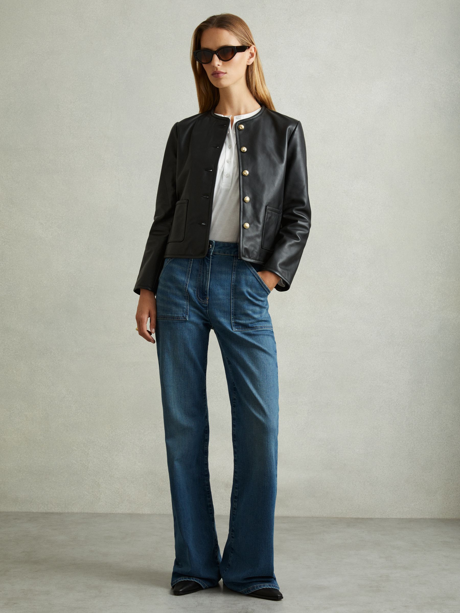 Cropped Leather Jacket in Black - Image 5 of 6