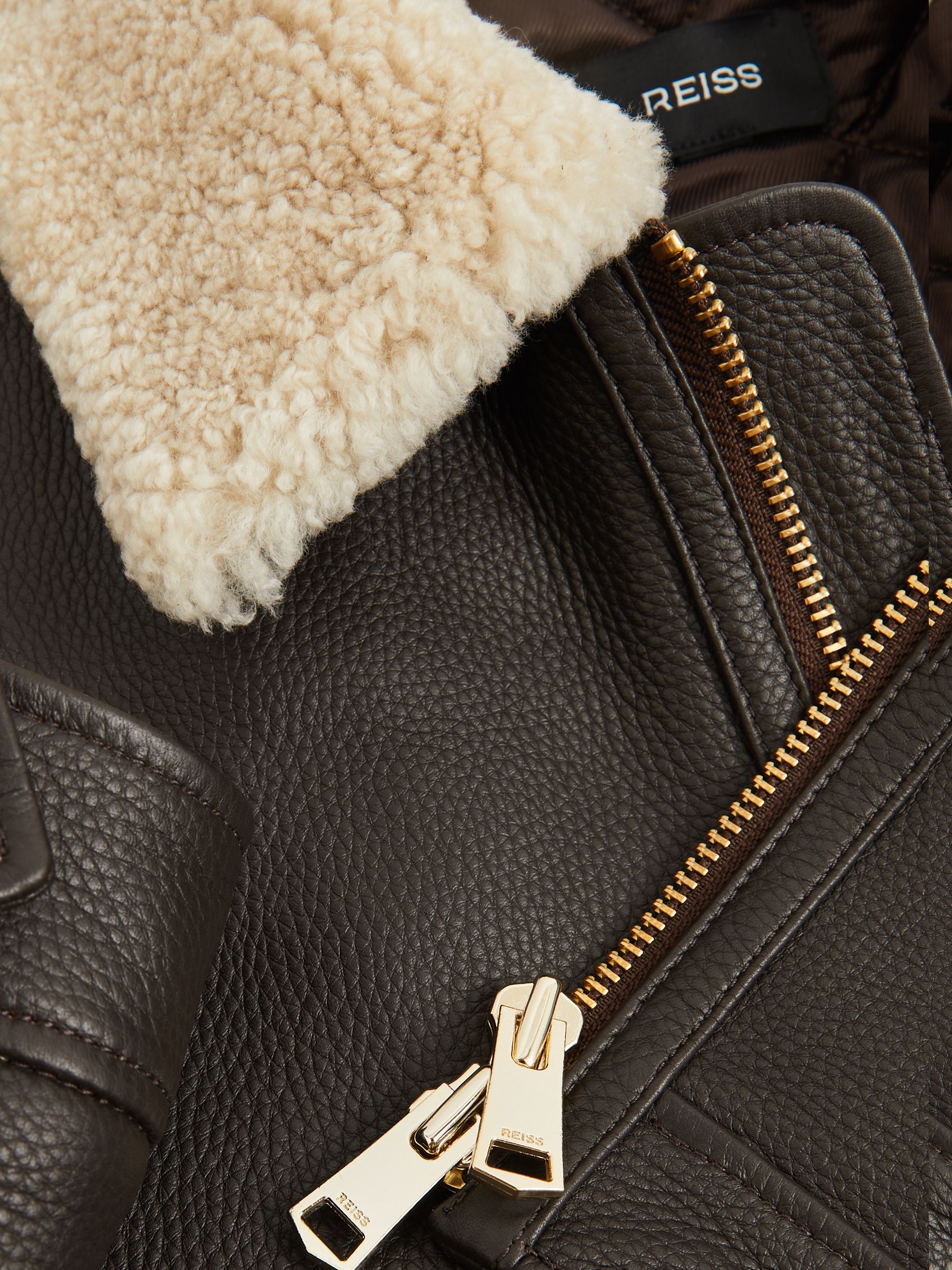 Shearling-Collar Leather Jacket in Dark Brown - Image 7 of 7