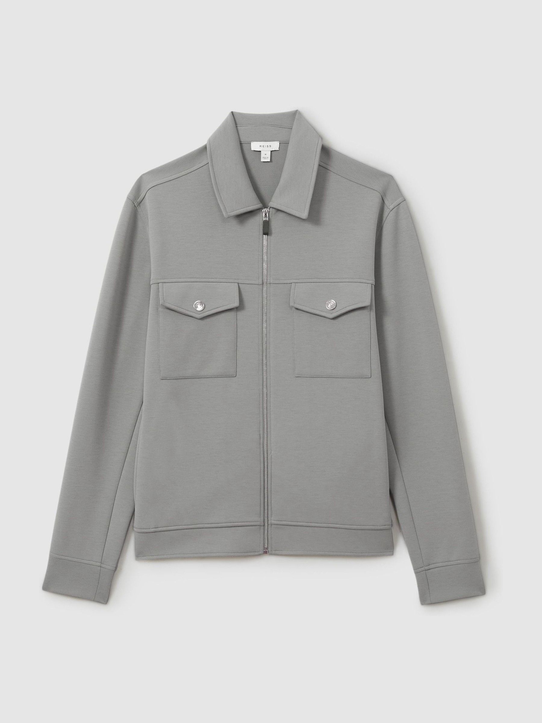Interlock Jersey Zip-Through Overshirt in Flint Grey - Image 2 of 6